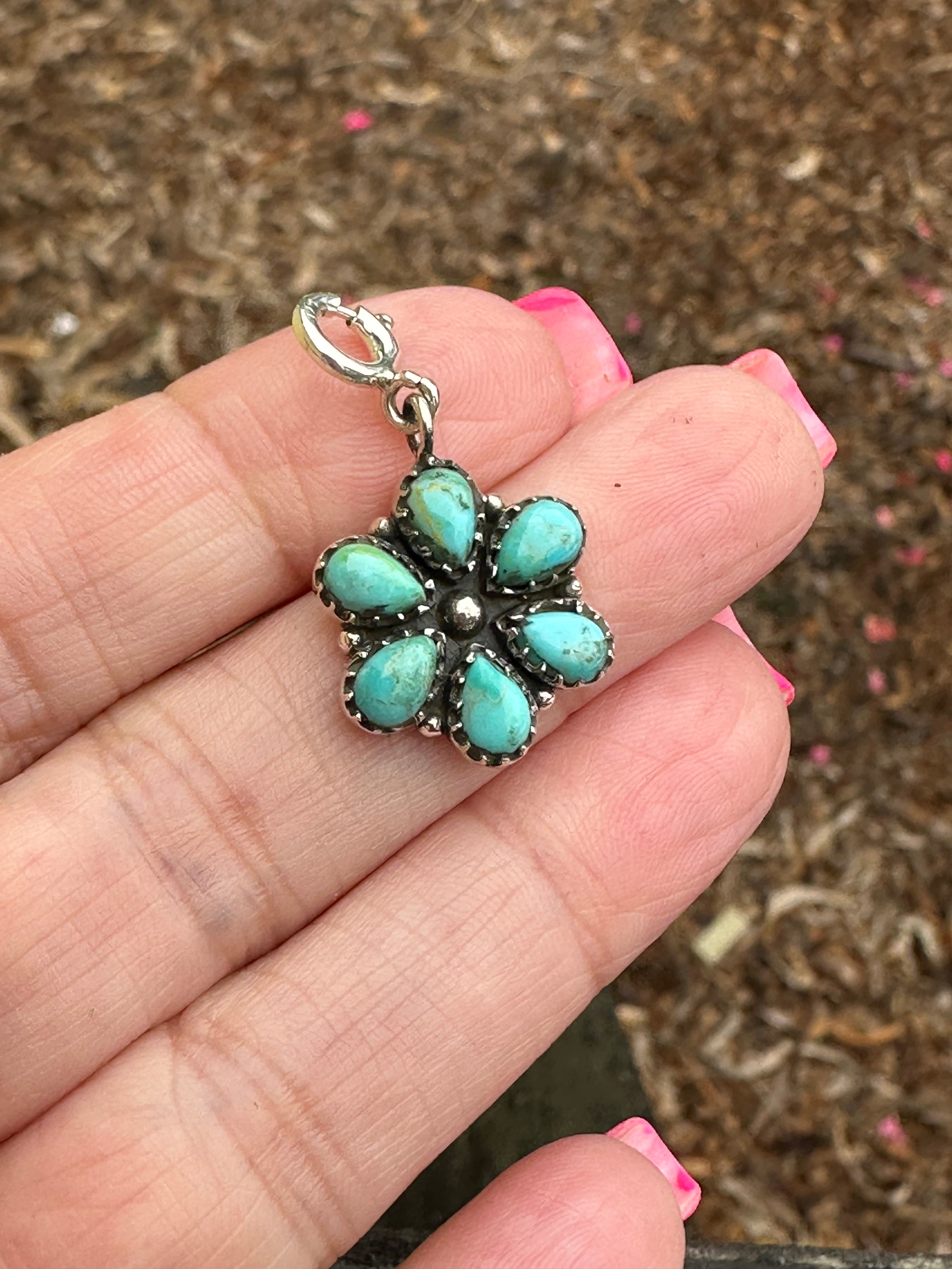 Sterling Silver and Turquoise Flower Charm