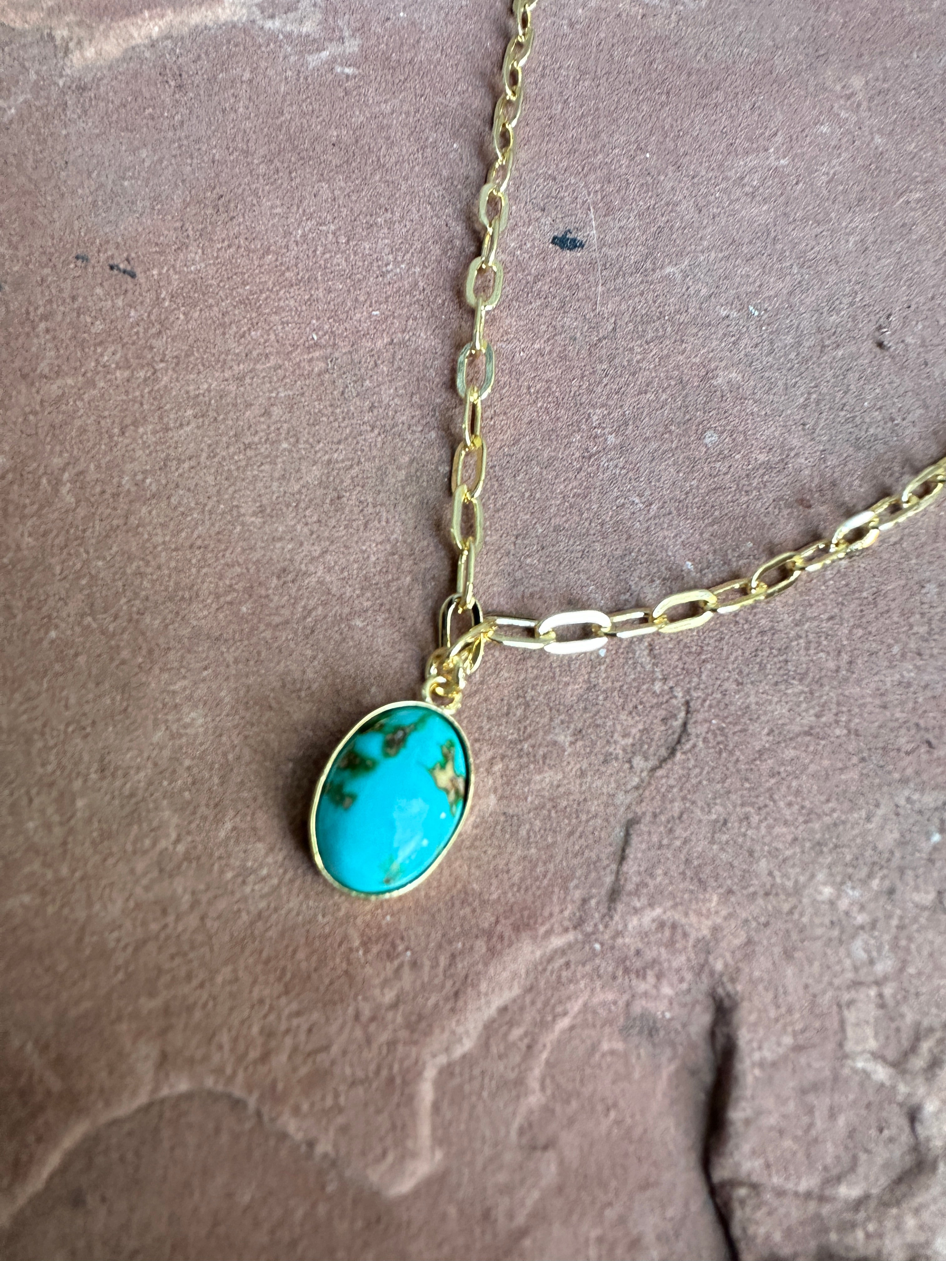 “The Golden Collection” THE SONORAN Handmade Natural Sonoran Mountain Turquoise 14k Gold Plated Necklace STYLE 3