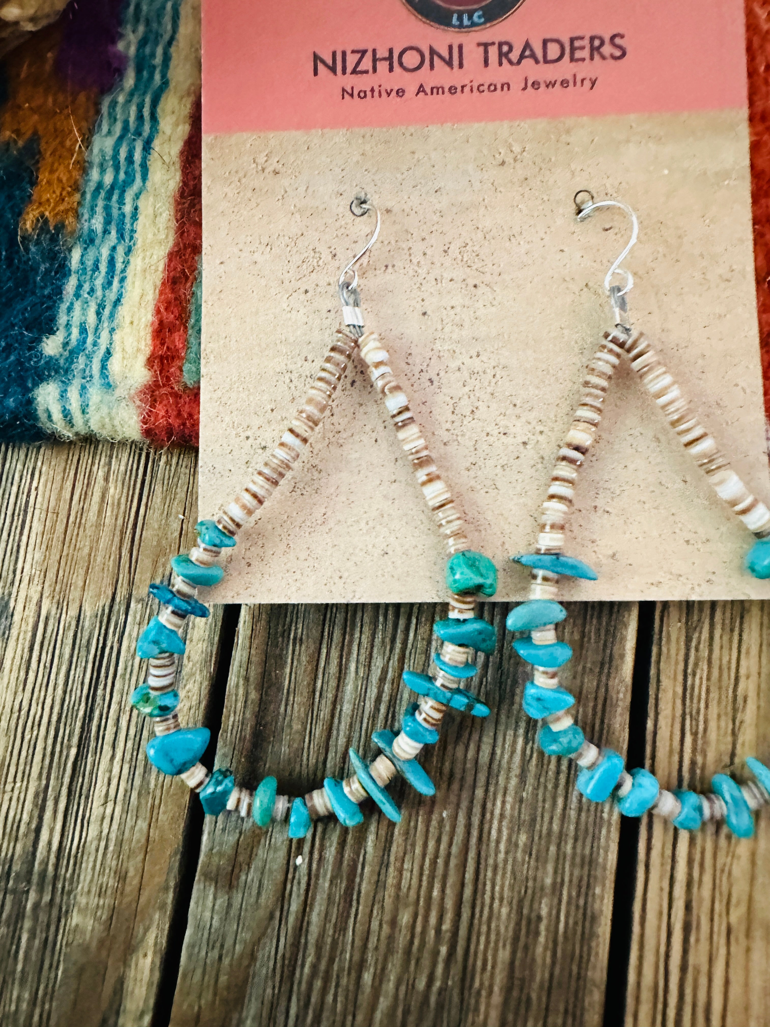 Handcrafted Heishi & Turquoise Beaded Dangle Hoop Earrings
