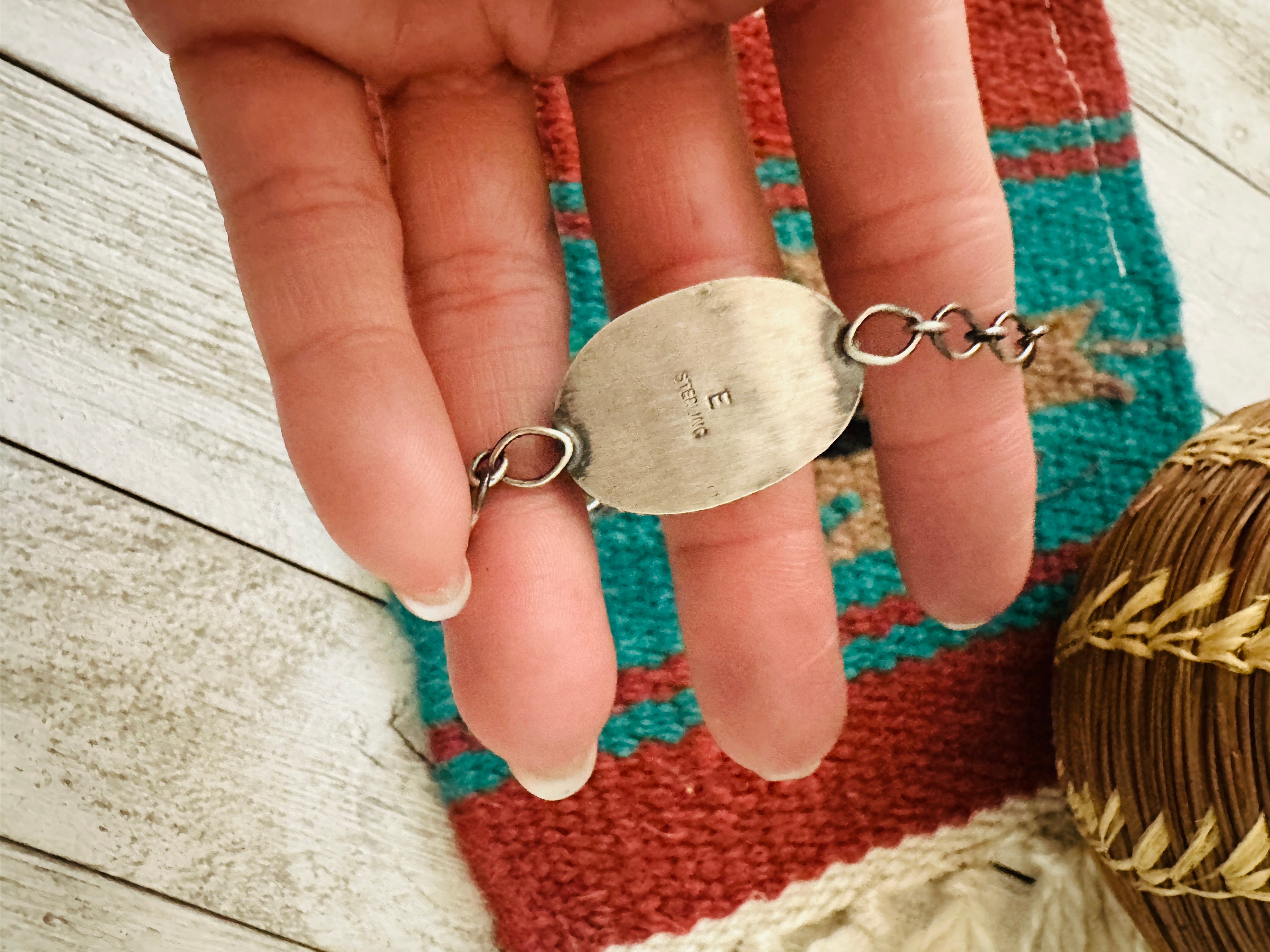 Navajo Ribbon Turquoise & Sterling Silver Chain Bracelet