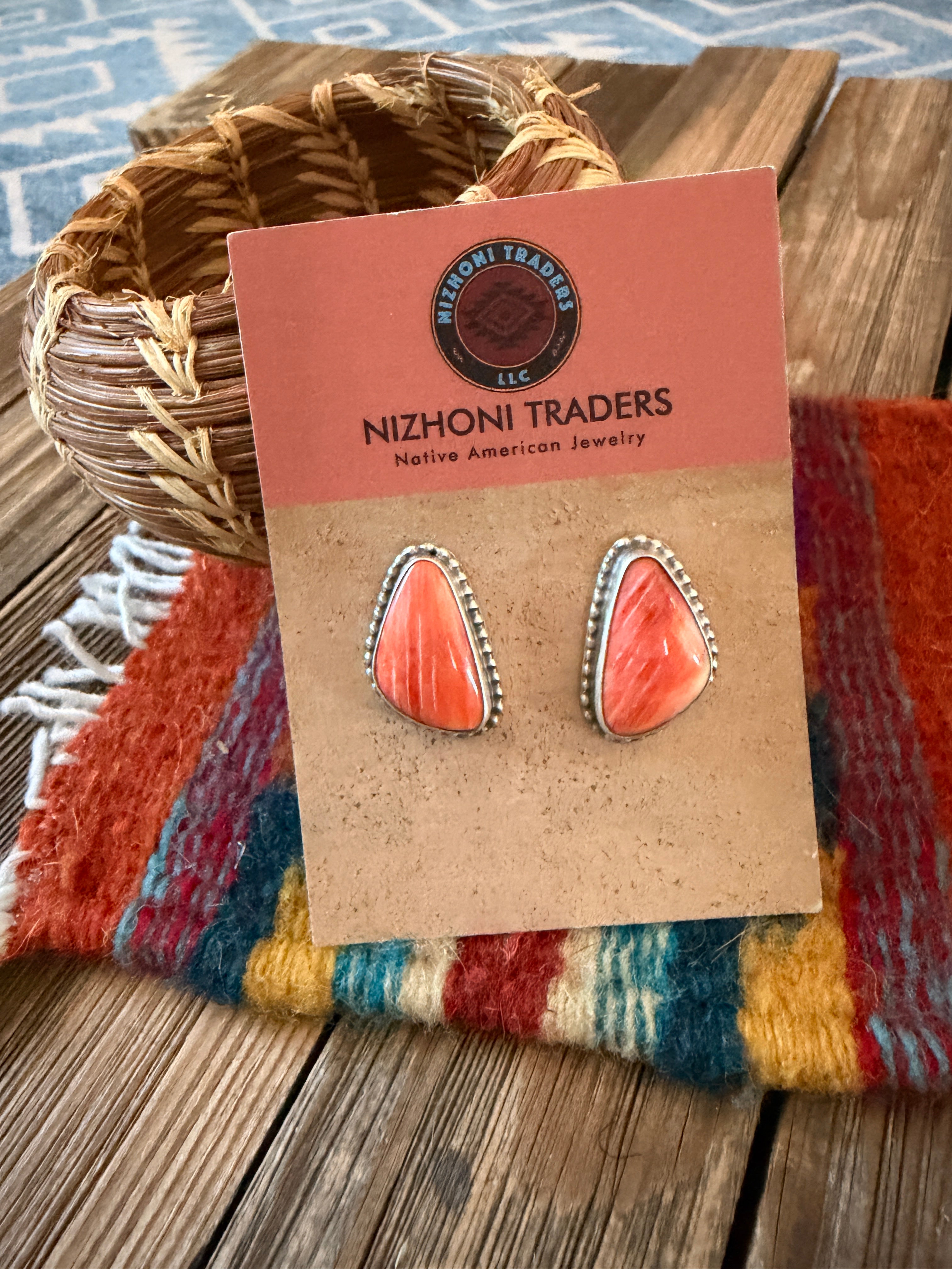 Handcrafted Orange Spiny & Sterling Silver Post Earrings
