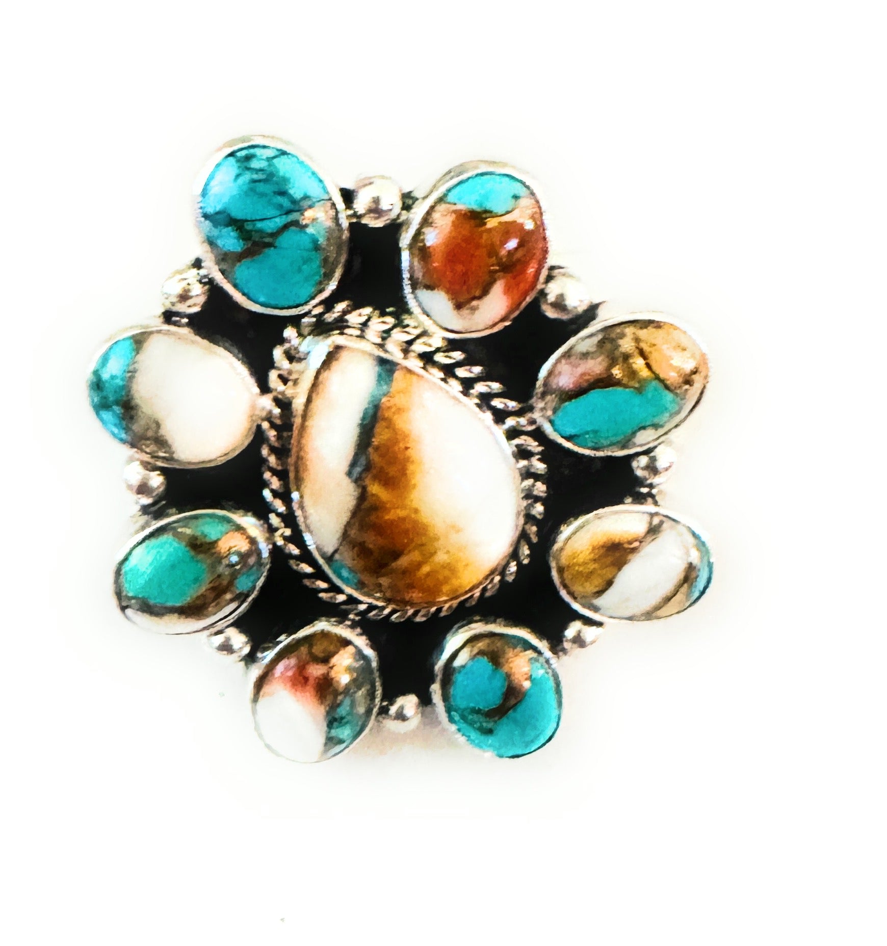 Navajo Sterling Silver & Multi Stone Spice Cluster Adjustable Ring