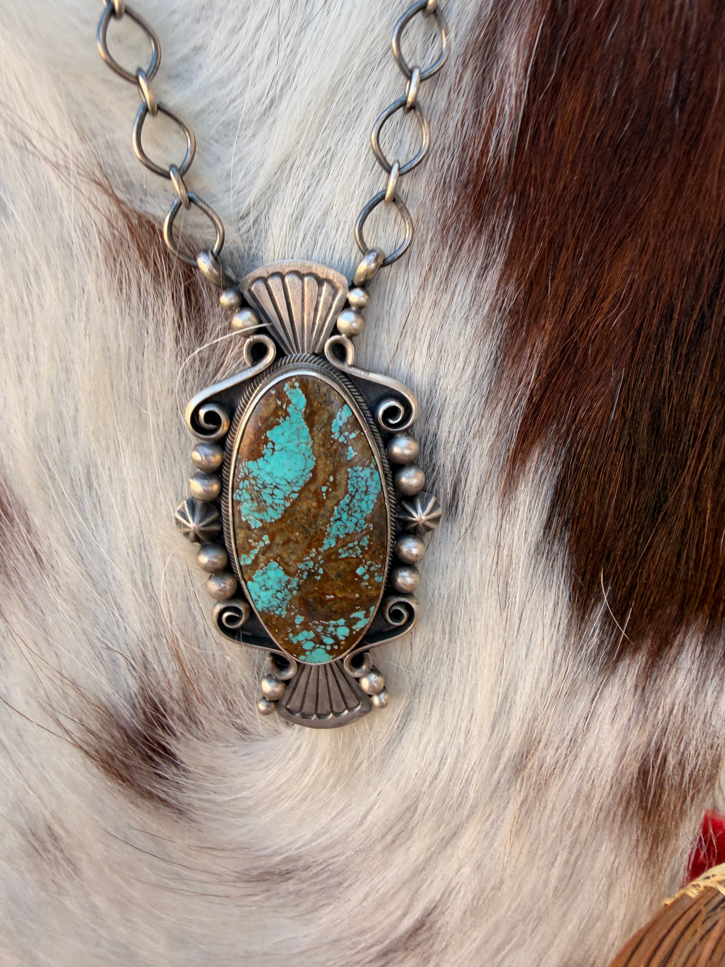 Handcrafted Number 8 Turquoise & Sterling Silver Necklace by Daniel Benally