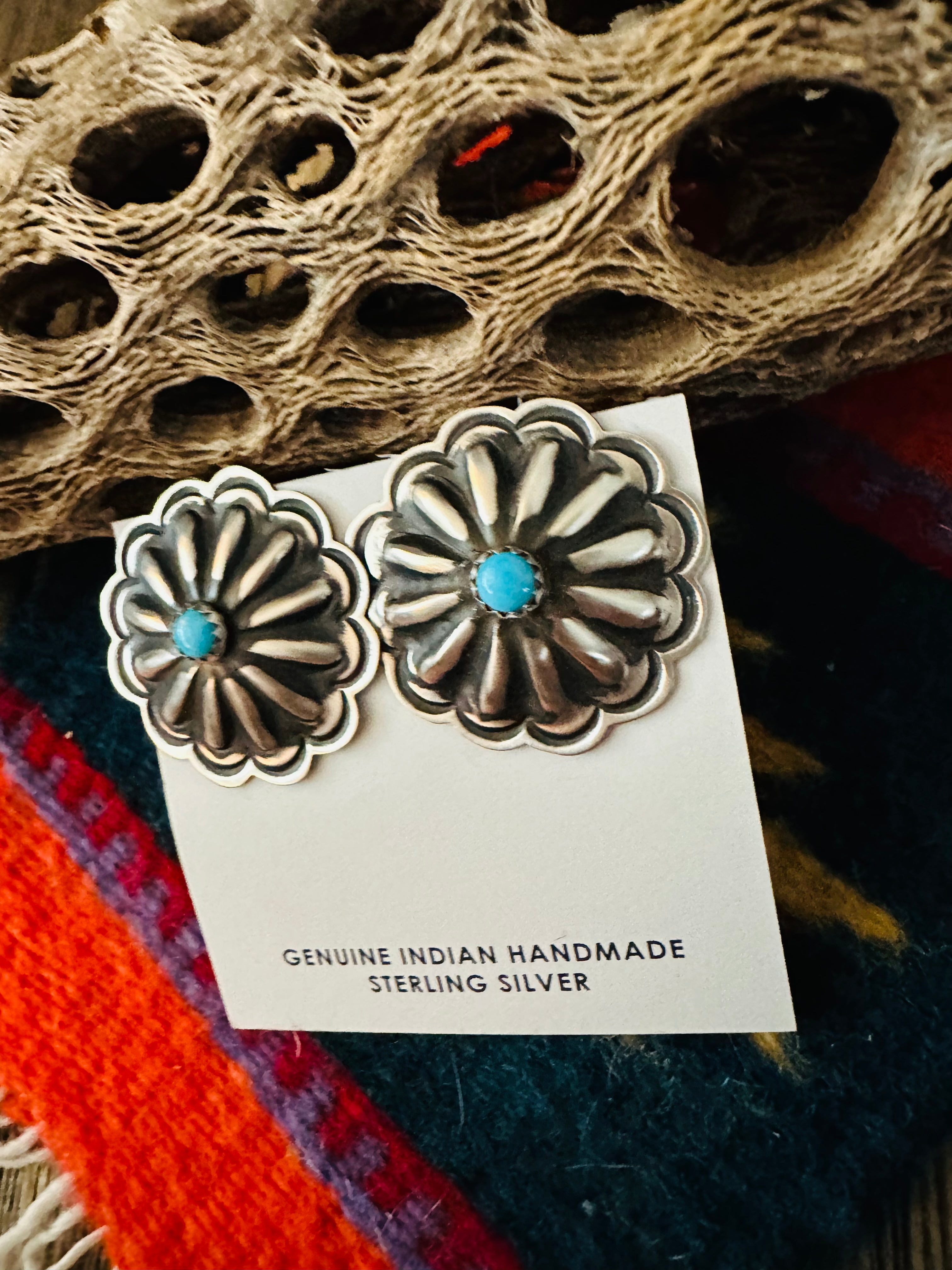 Navajo Sterling Silver & Turquoise Concho Stud Earrings