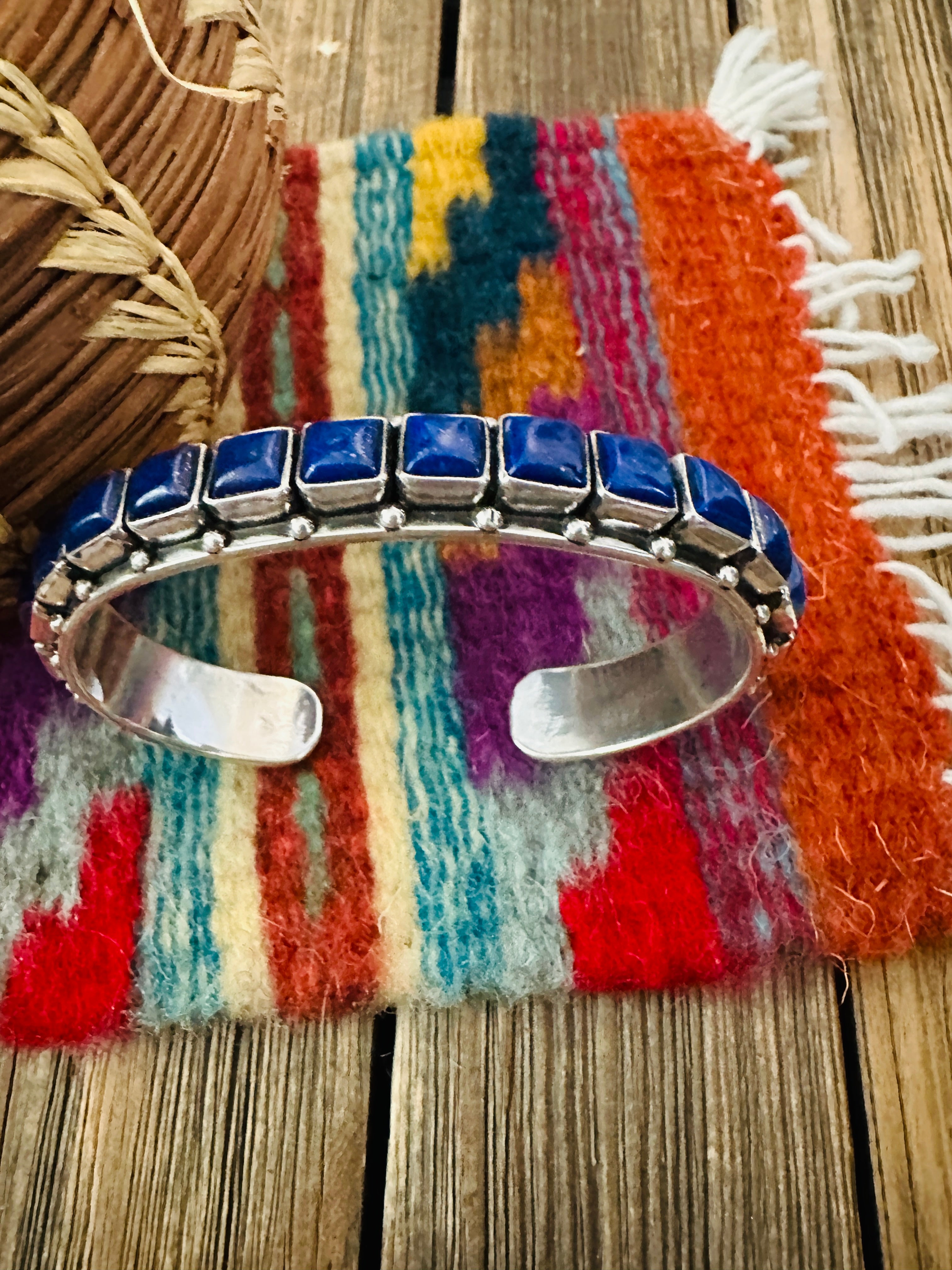 Handcrafted Sterling Silver and Lapis Cuff Bracelet by Federico Jimenez
