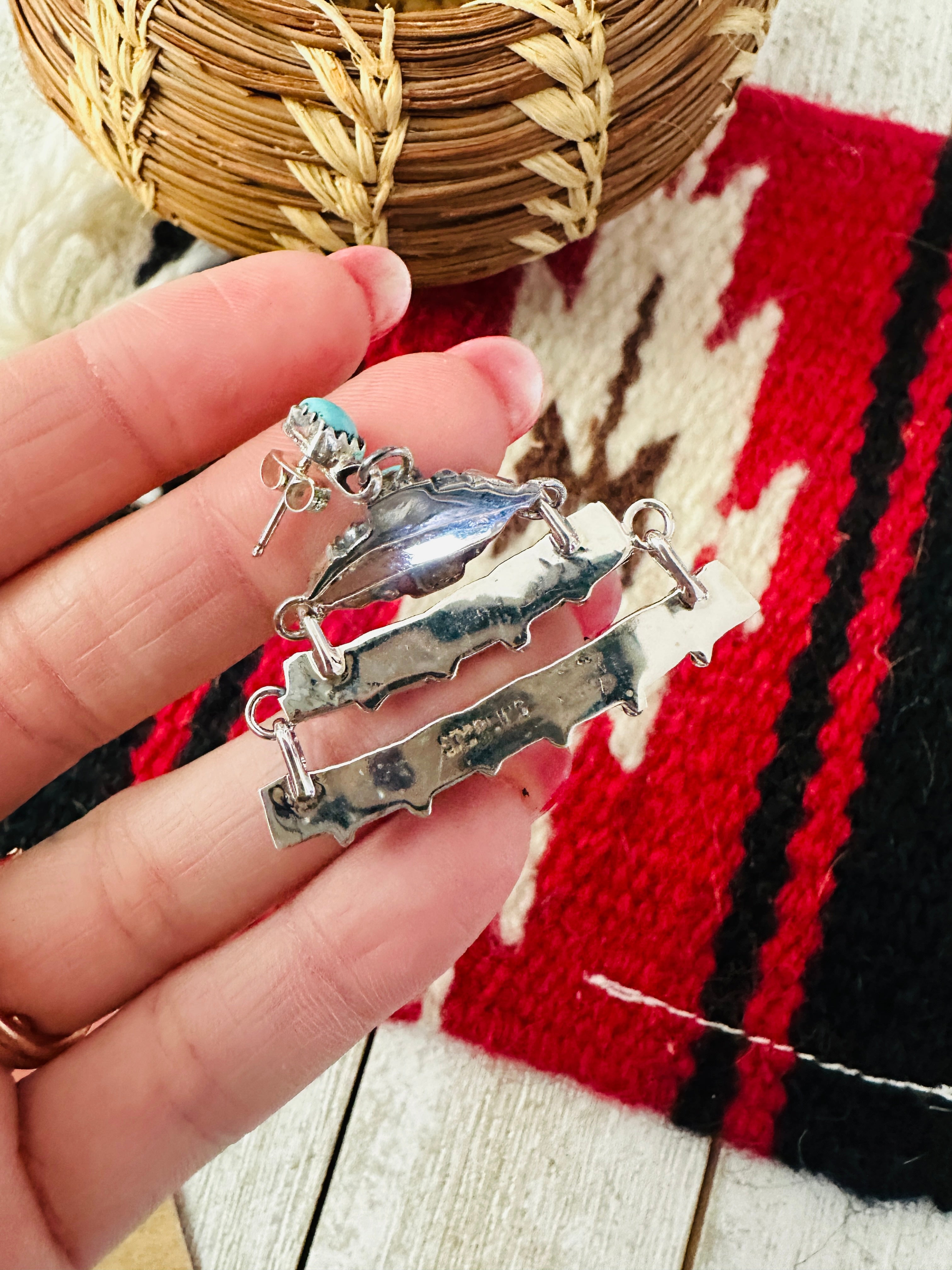 Handcrafted Turquoise & Sterling Silver Chandelier Dangle Earrings