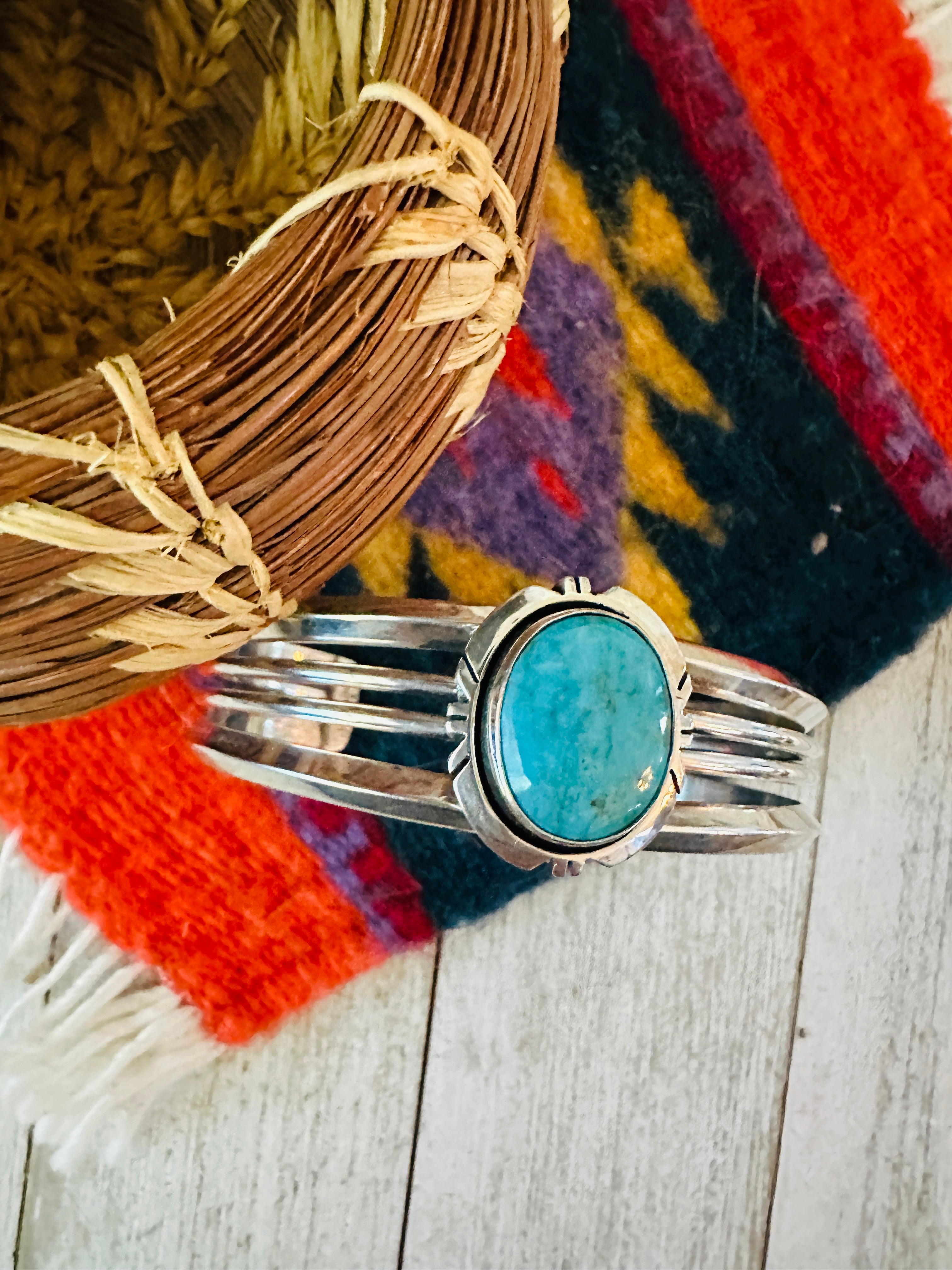 Navajo Sterling Silver & Turquoise Cuff Bracelet