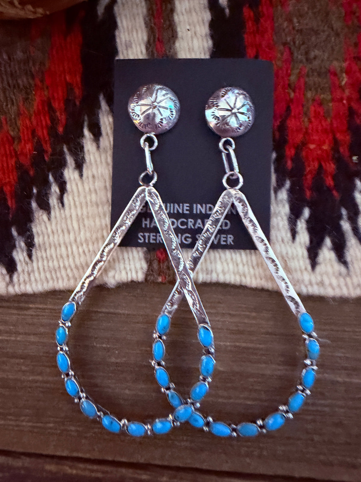 Handcrafted Turquoise & Sterling Silver Teardrop Dangle Earrings