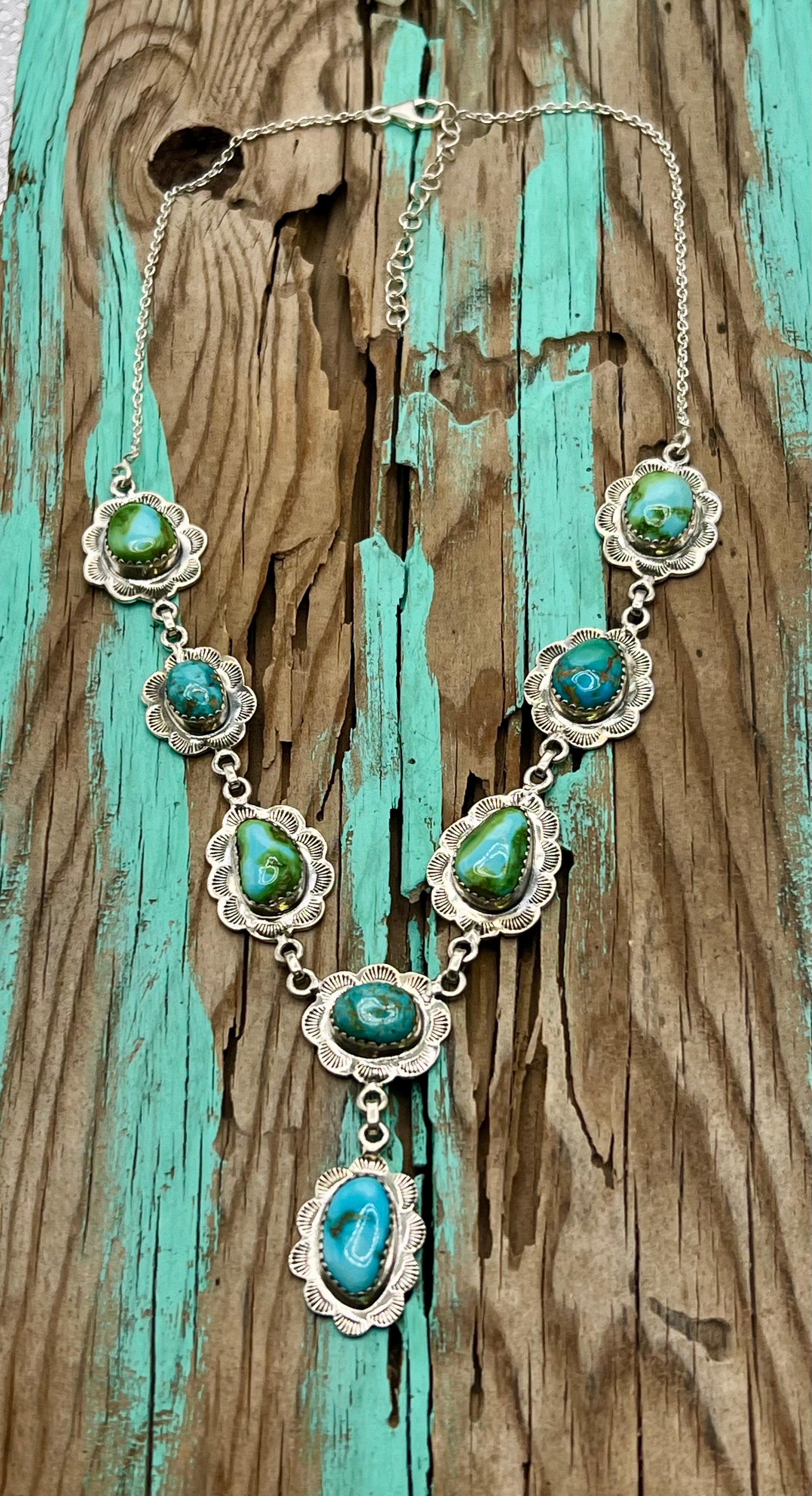 Handmade South Hill Sonoran Turquoise Cluster Sterling Silver Necklace