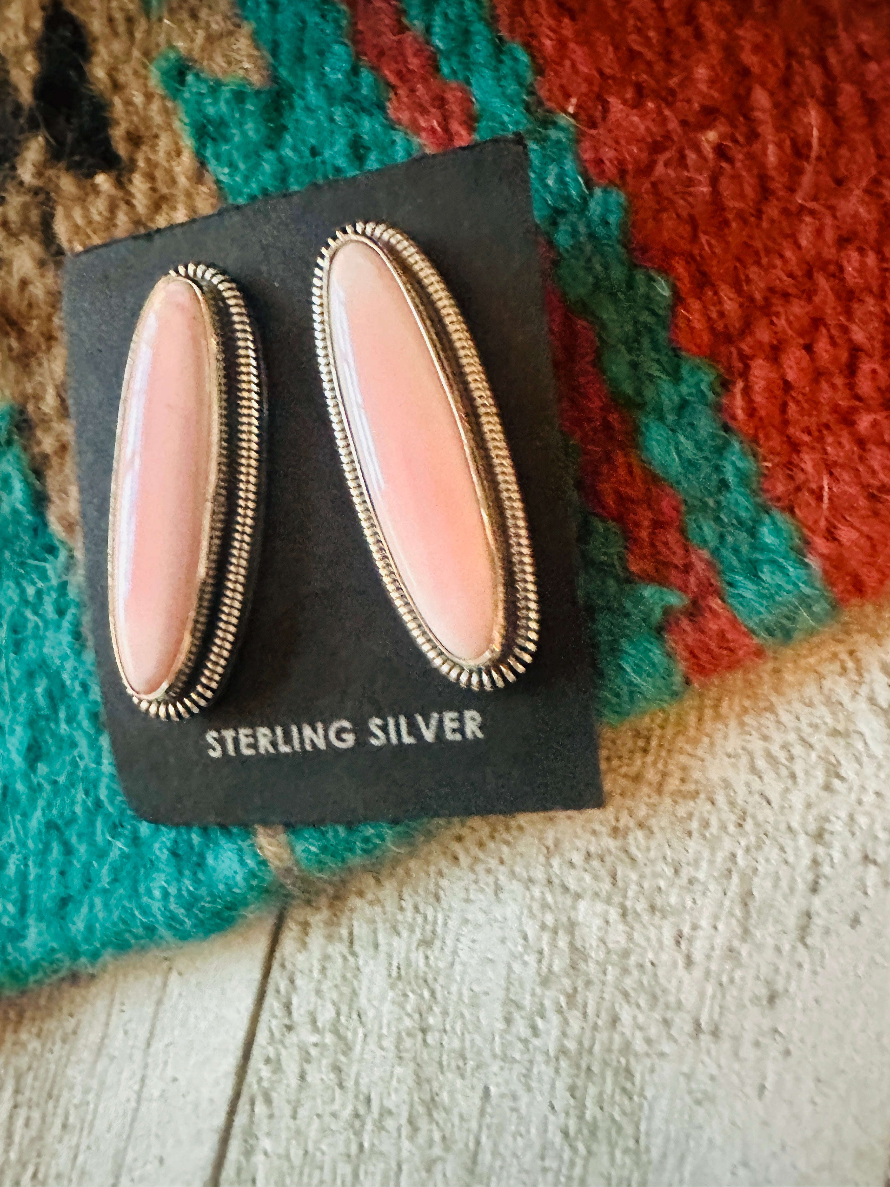 Navajo Sterling Silver & Queen Pink Conch Post Earrings by Wydell Billie