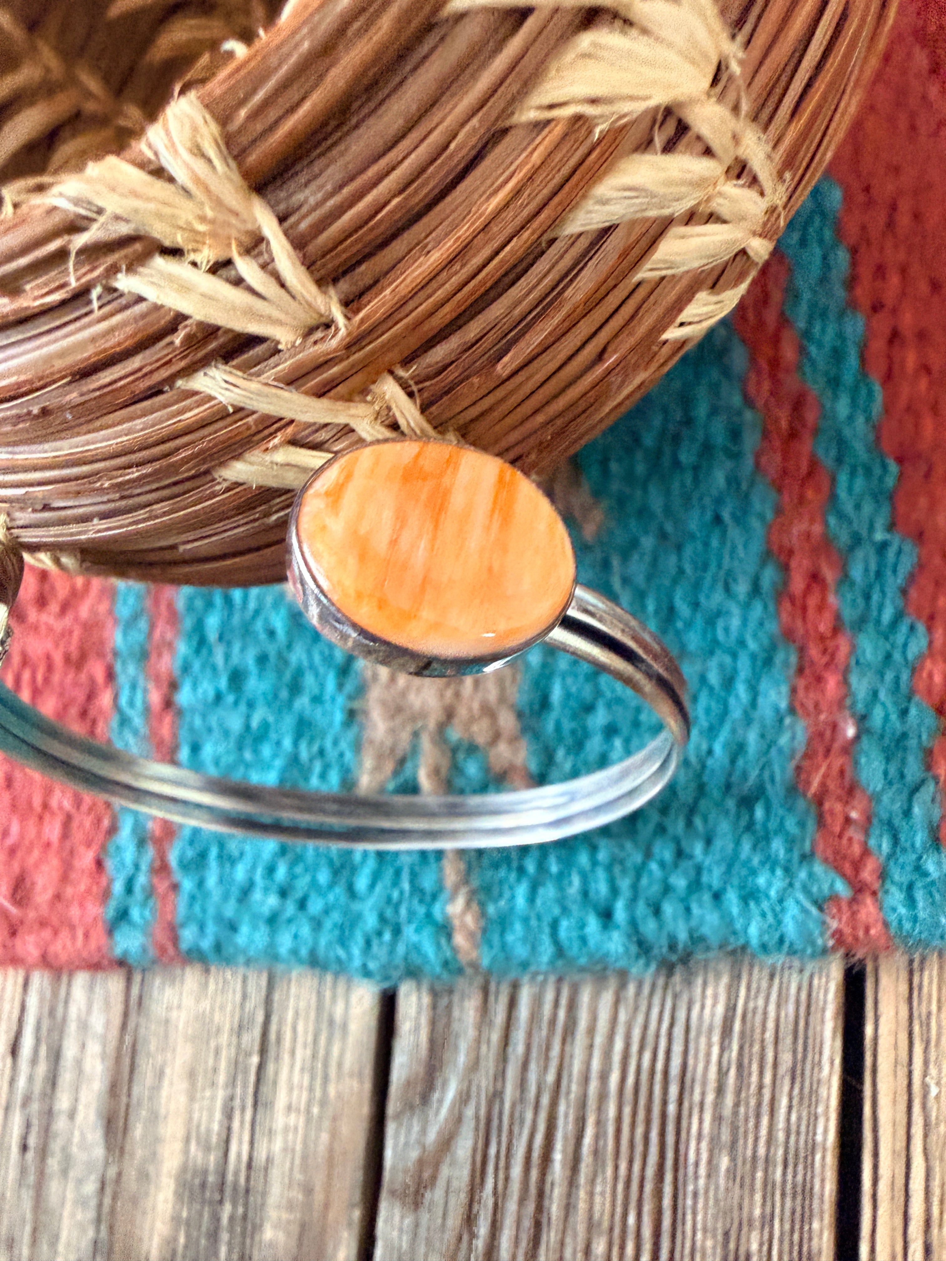 Handcrafted Orange Spiny & Sterling Silver Floating Cuff Bracelet