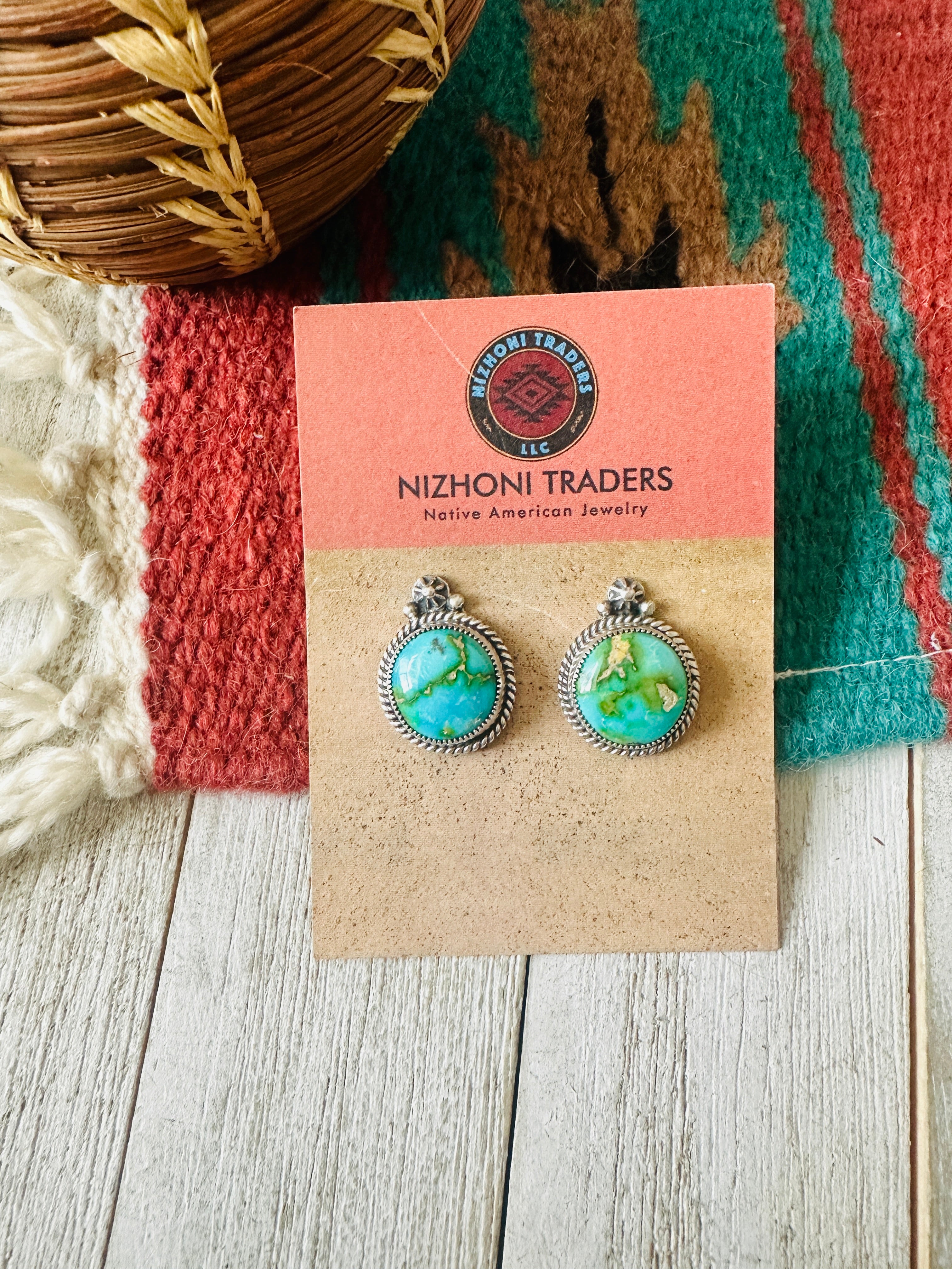 Navajo Sonoran Gold Turquoise & Sterling Silver Post Earrings