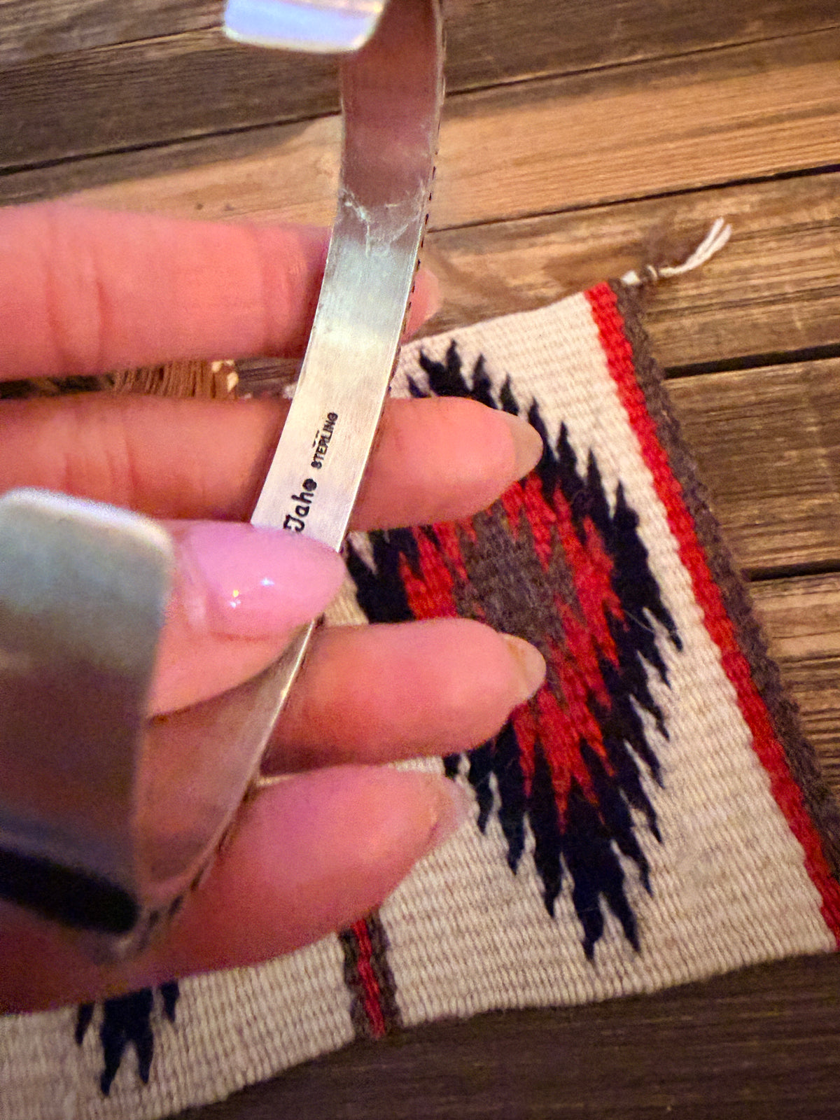 Hand Stamped Sterling Silver Cuff Bracelet by Leander Tahe