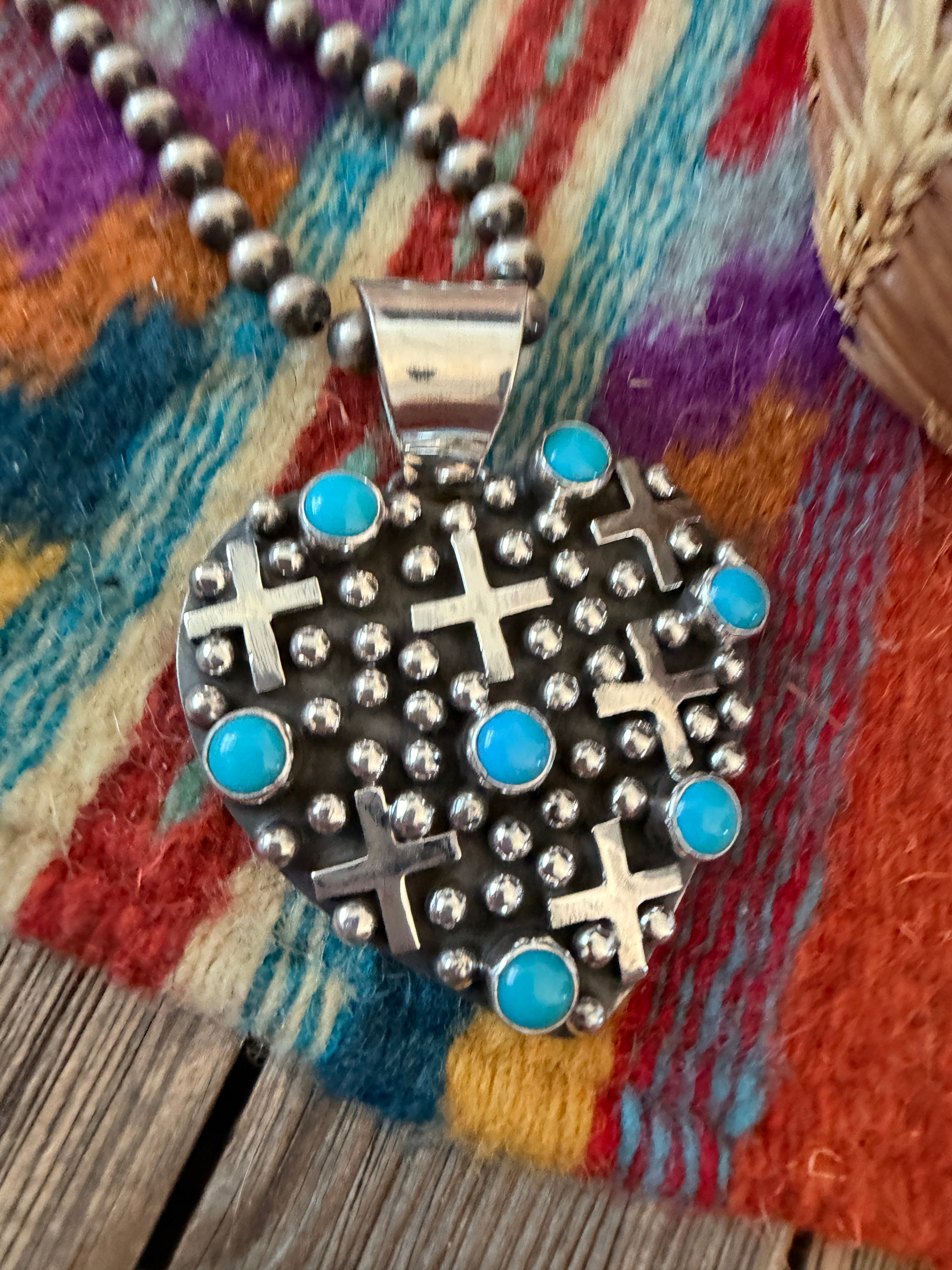 Handcrafted Turquoise & Sterling Silver Heart Cross Pendant by Geneva Apachito