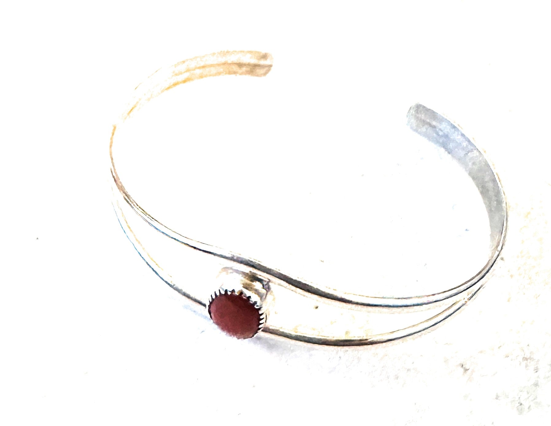 Navajo Sterling Silver & Coral Baby Cuff Bracelet