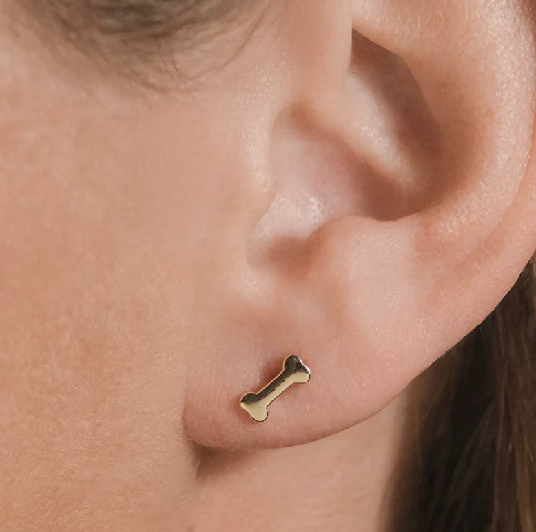 Gold Plated Sterling Silver Give a Dog a Bone Stud Earrings