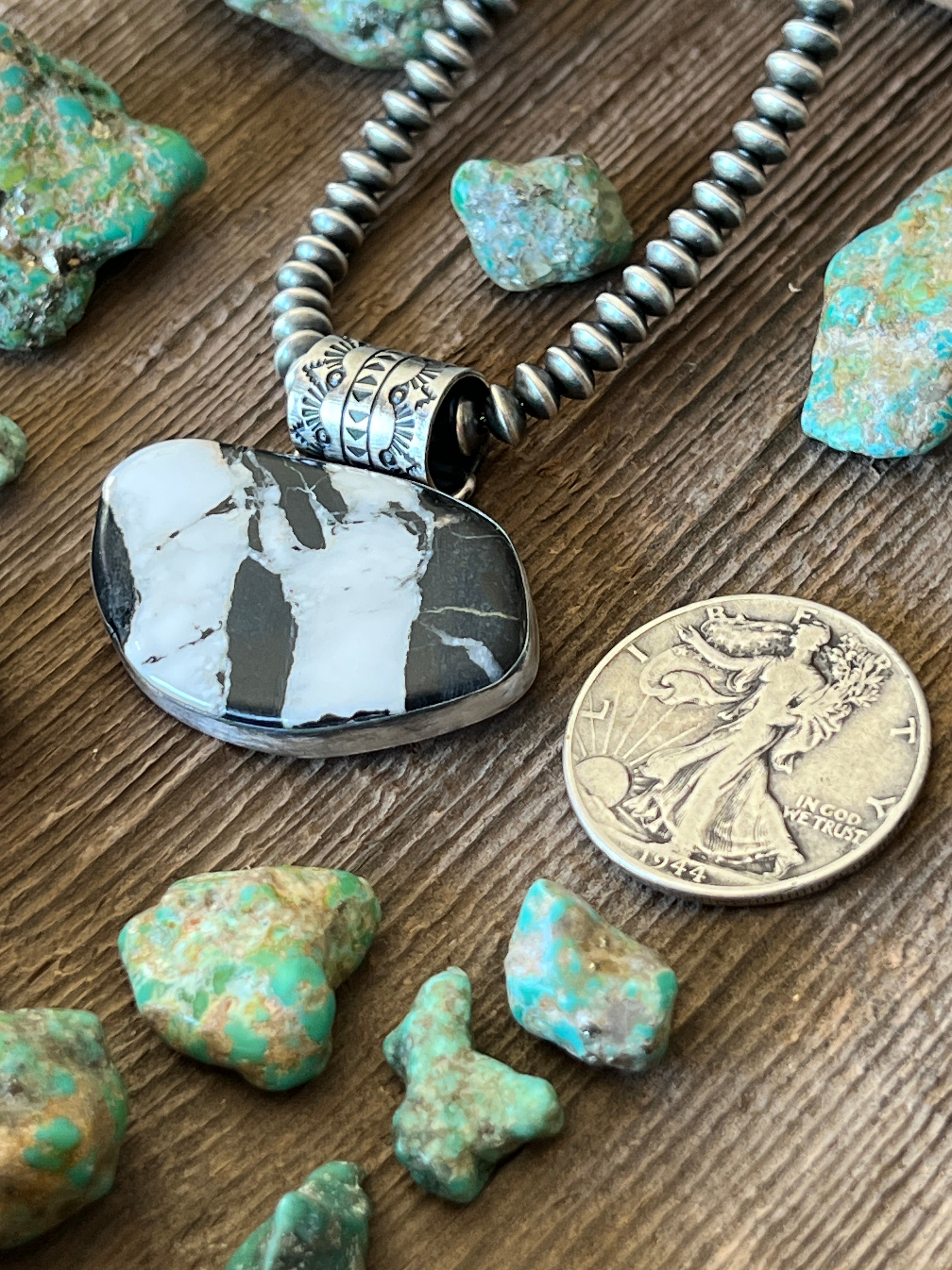 Handcrafted Sterling Silver and White Buffalo Solo Pendant by Angela Martin