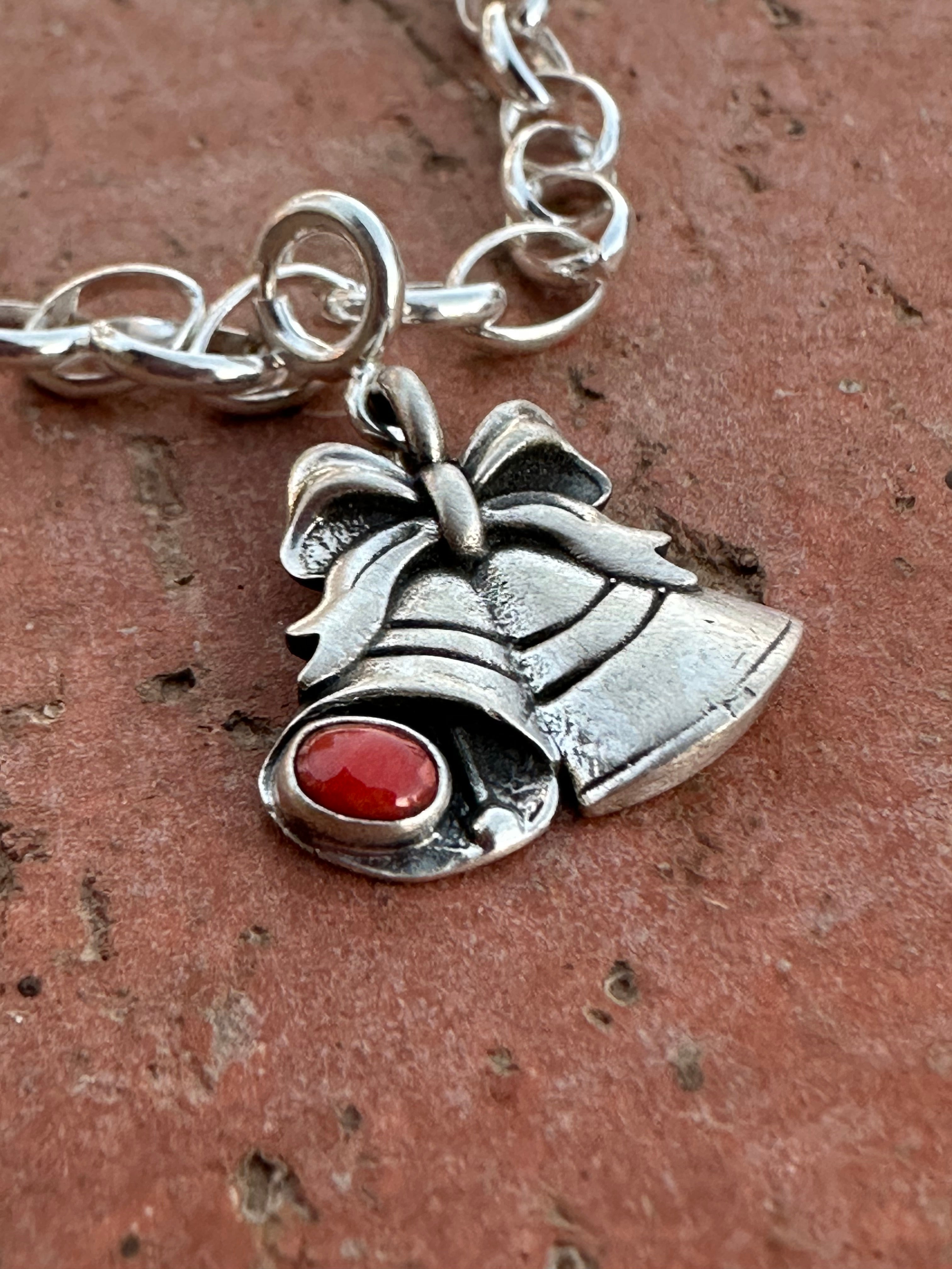 Handmade Sterling Silver and Coral CHRISTMAS BELLS Charm