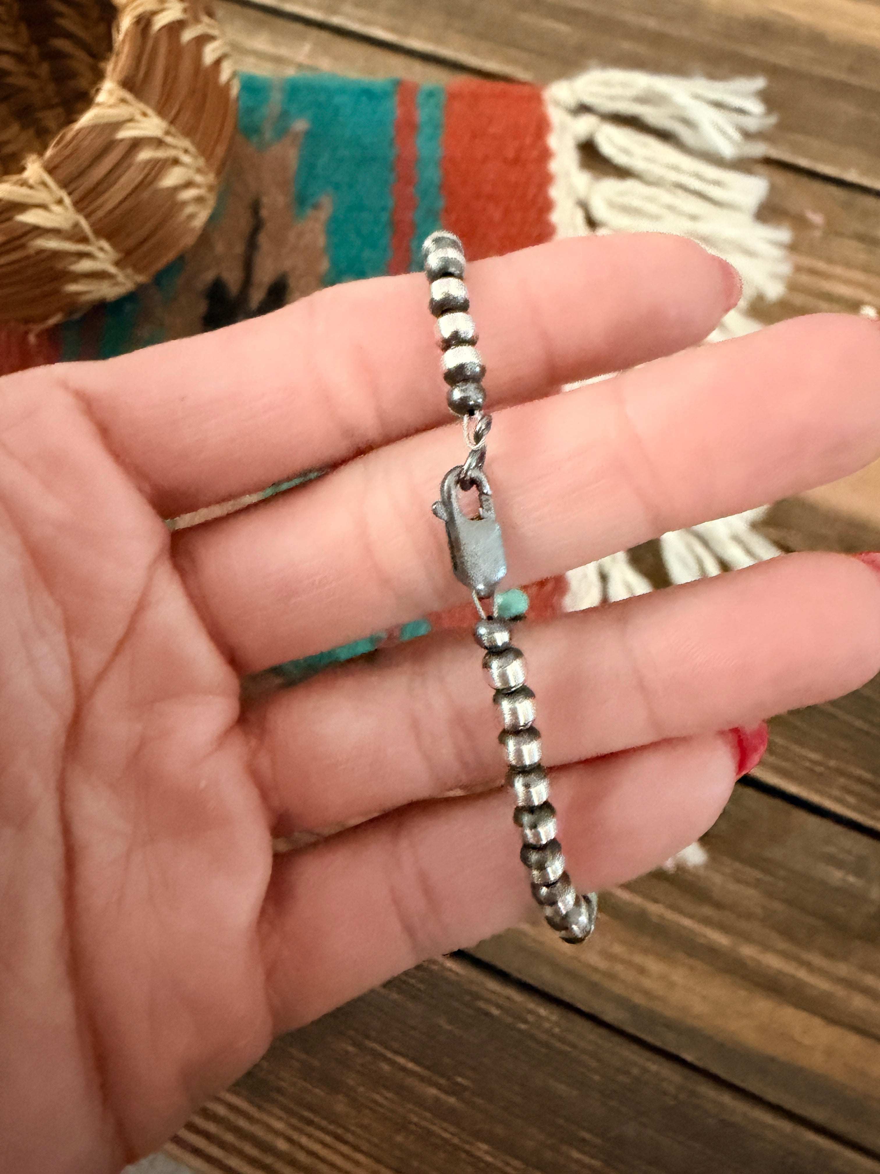 Handcrafted Turquoise & Sterling Silver Pearl Beaded Bracelet