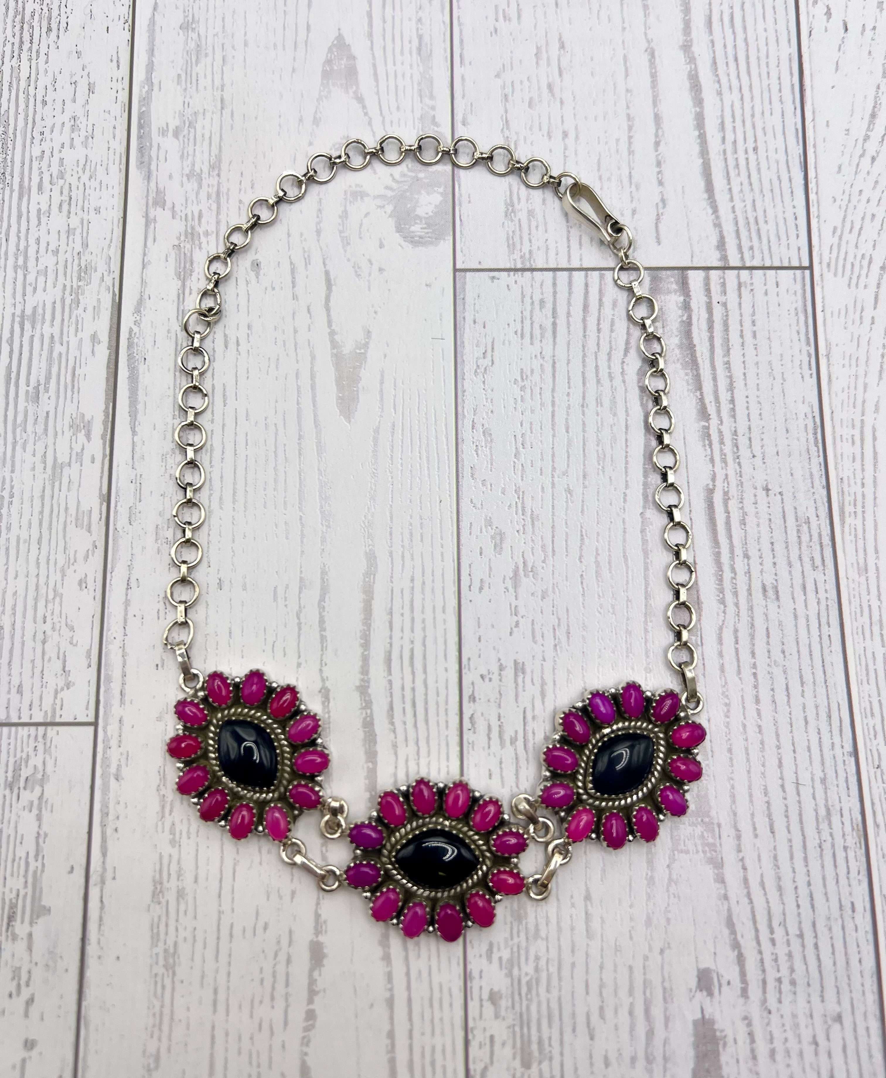 Handmade Pink & Black Onyx Sterling Silver Necklace