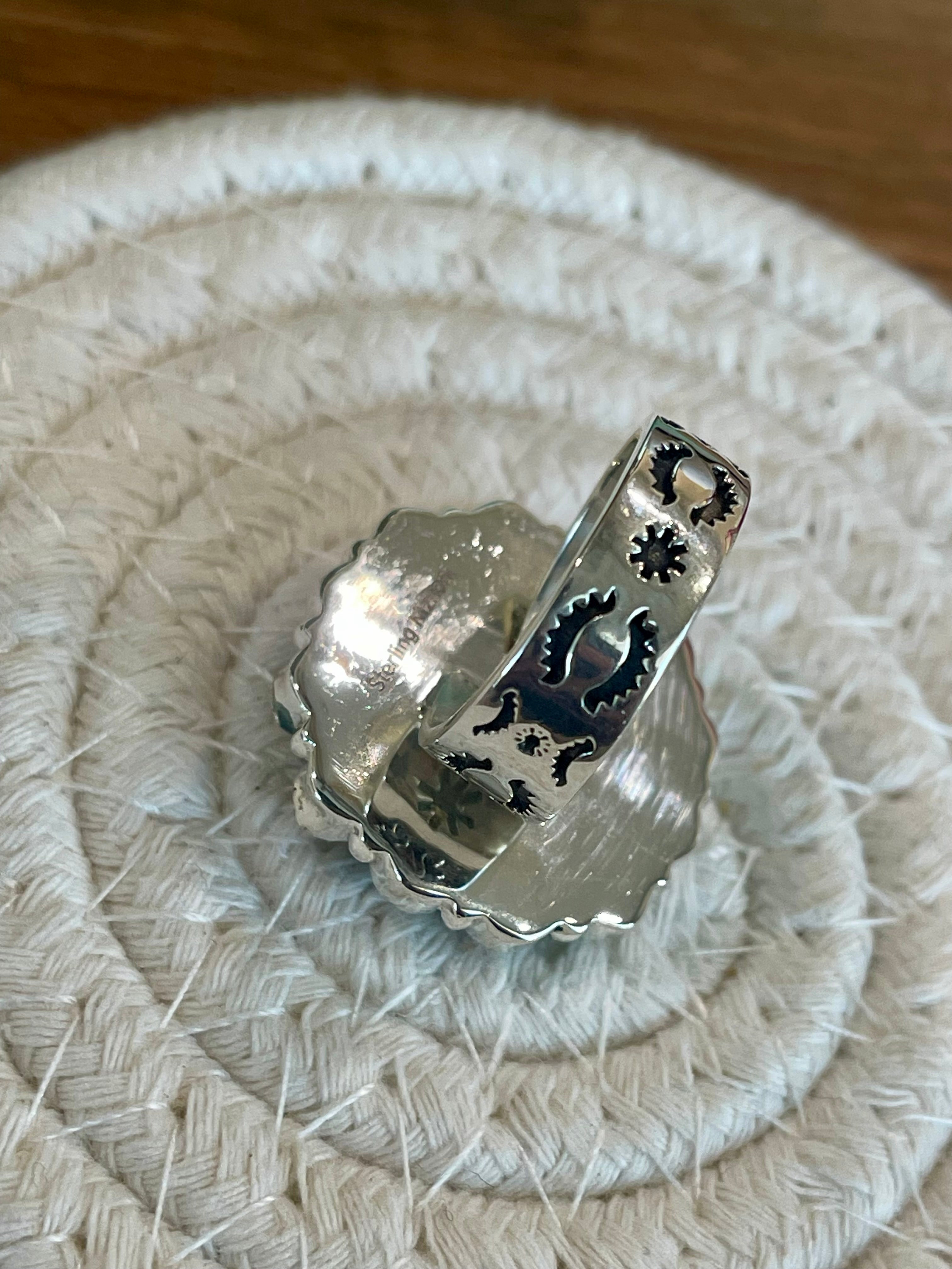 Beautiful Handmade White Buffalo And Sterling Silver Adjustable Cluster Ring