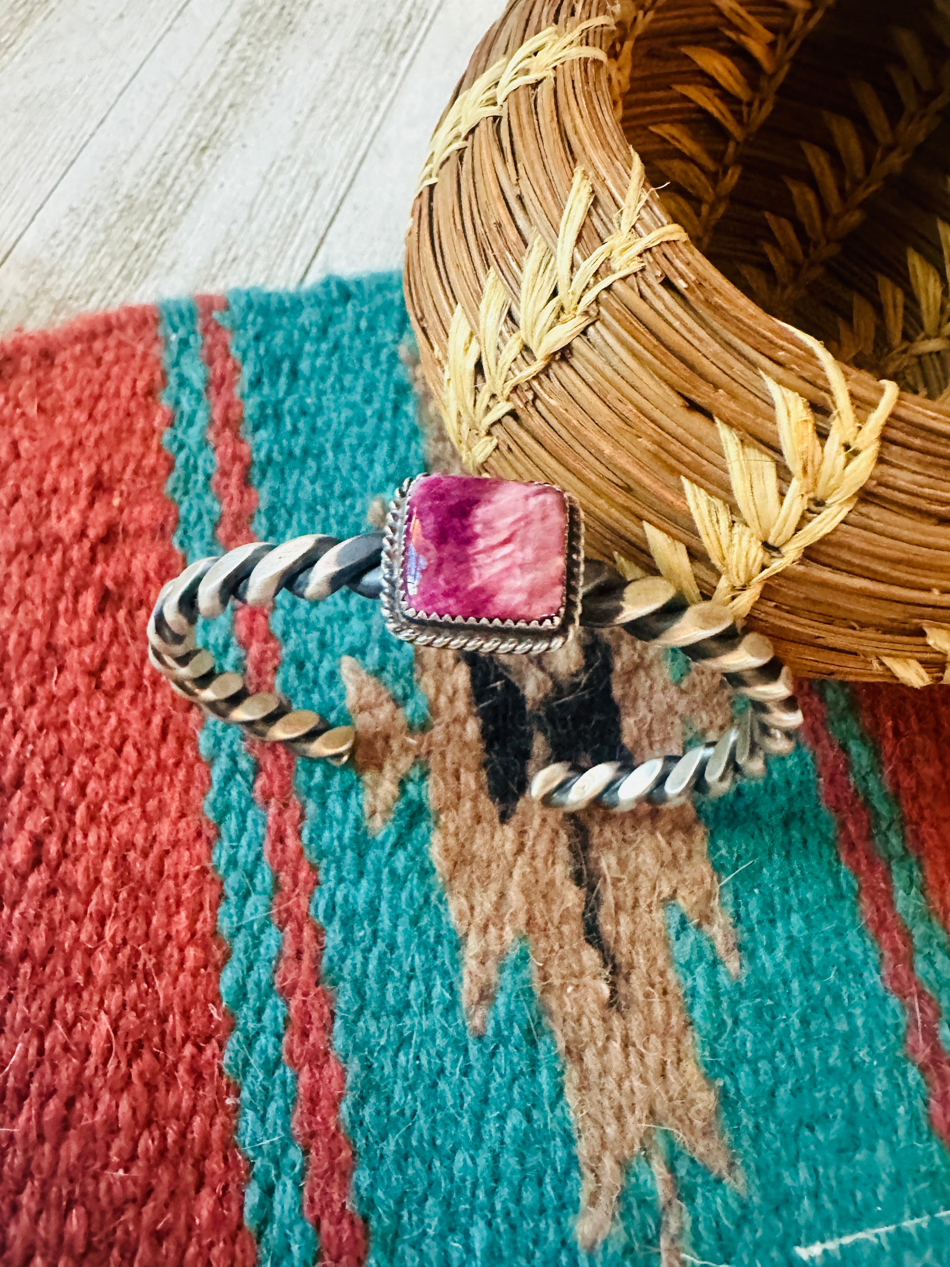 Navajo Twisted Sterling Silver & Purple Spiny Cuff Bracelet