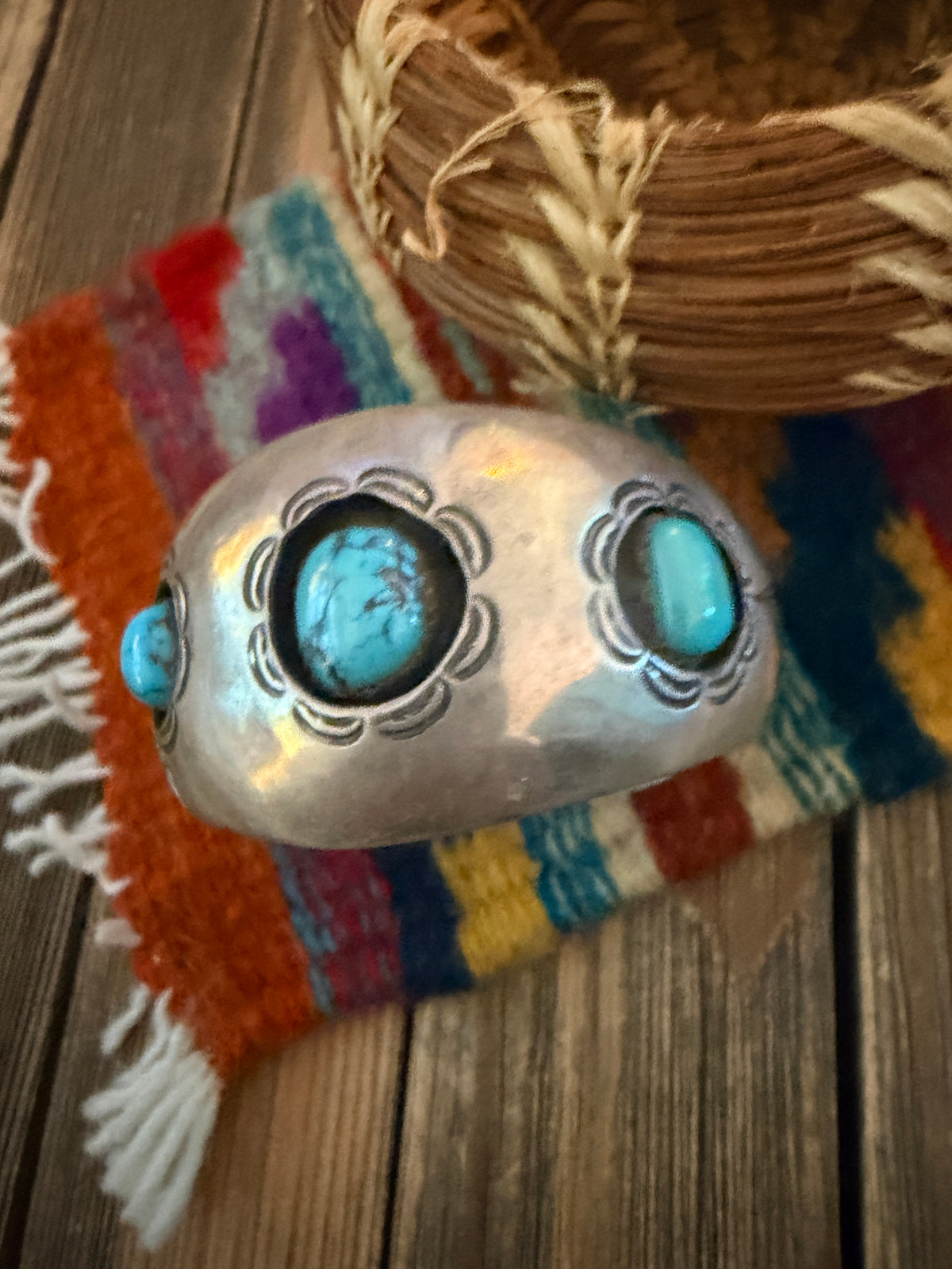 Handcrafted Old Pawn Sterling Silver & Turquoise Cuff Bracelet