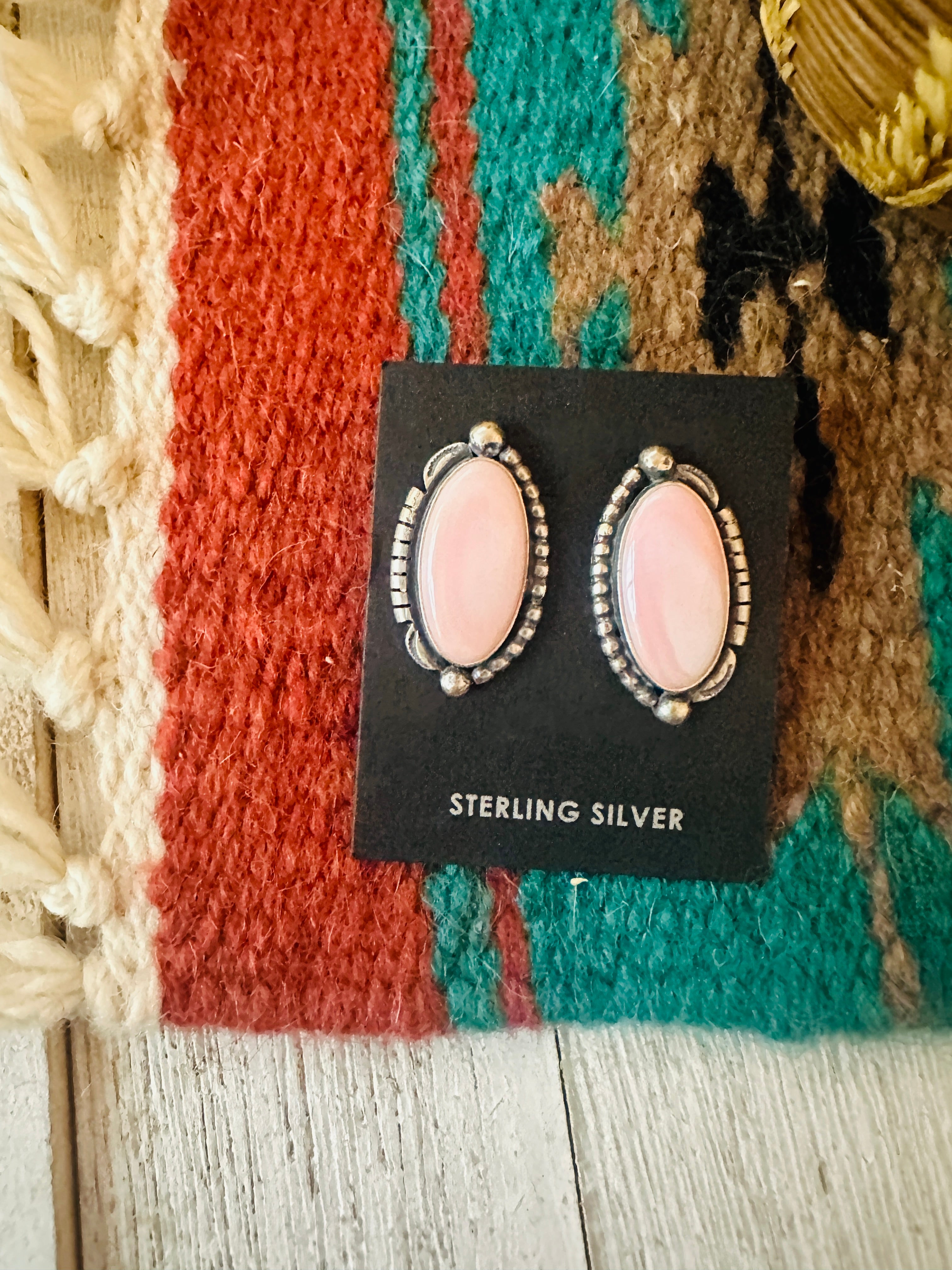 Navajo Sterling Silver & Queen Pink Conch Post Earrings