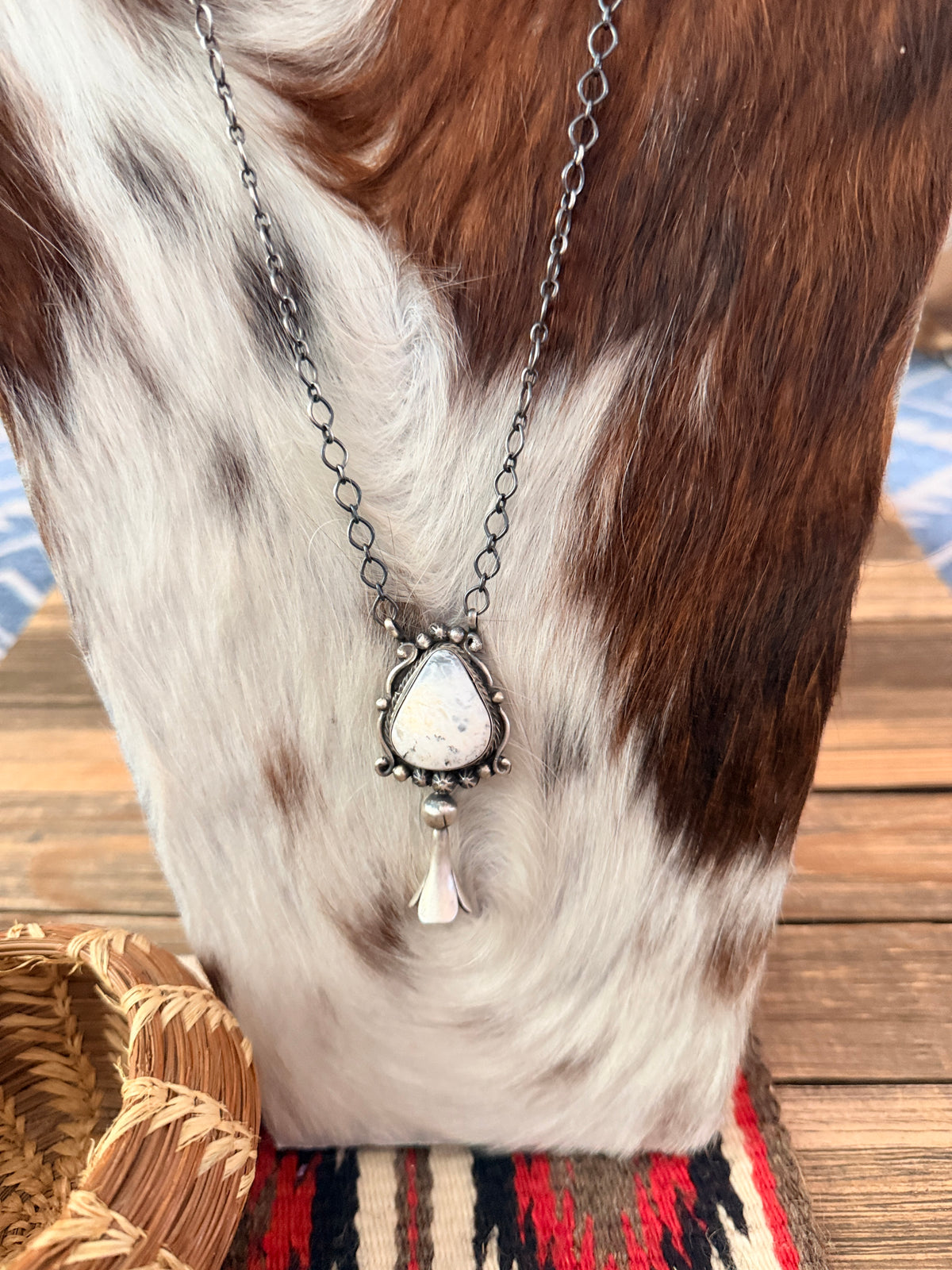Handcrafted White Buffalo & Sterling Silver Blossom Necklace by Sheila Becenti