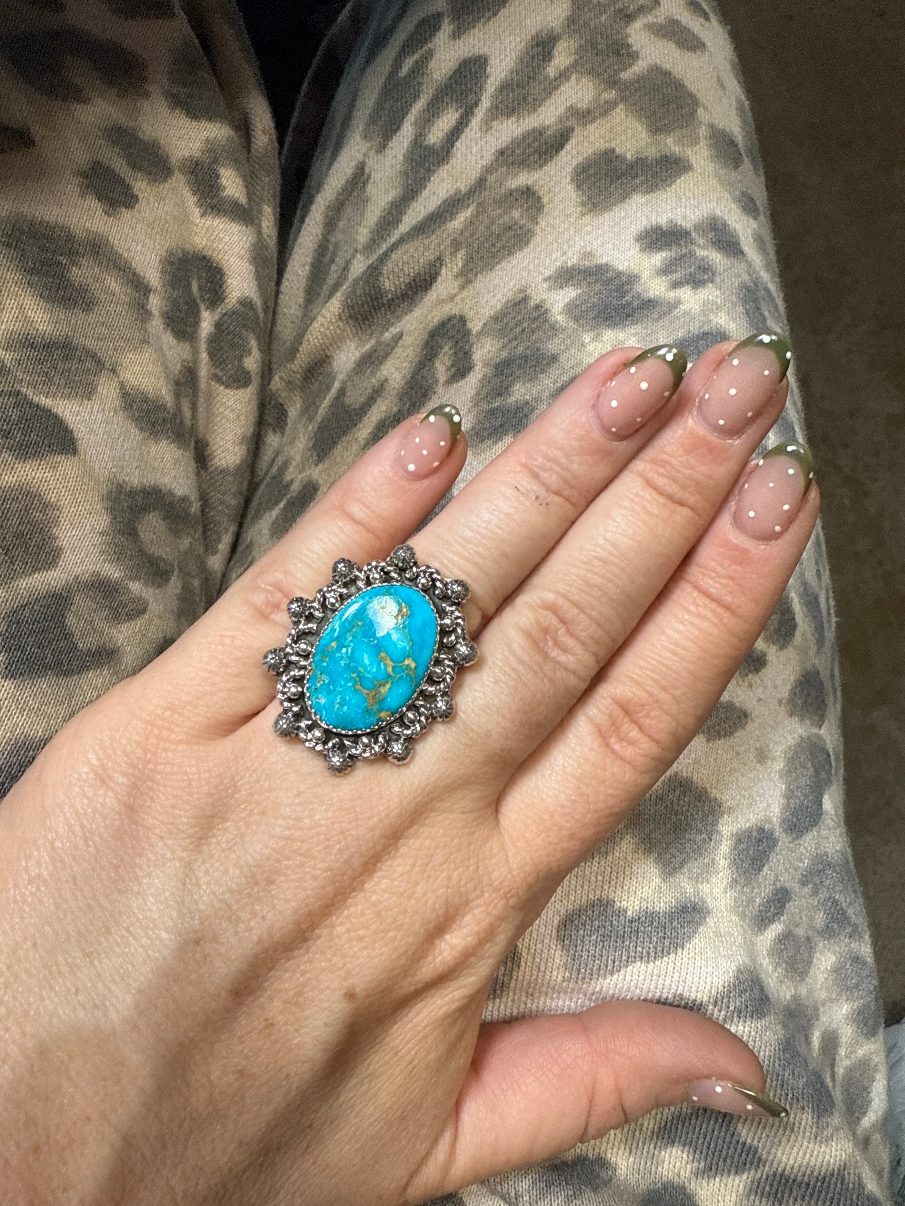 Handmade Turquoise, Sterling Silver Adjustable Ring