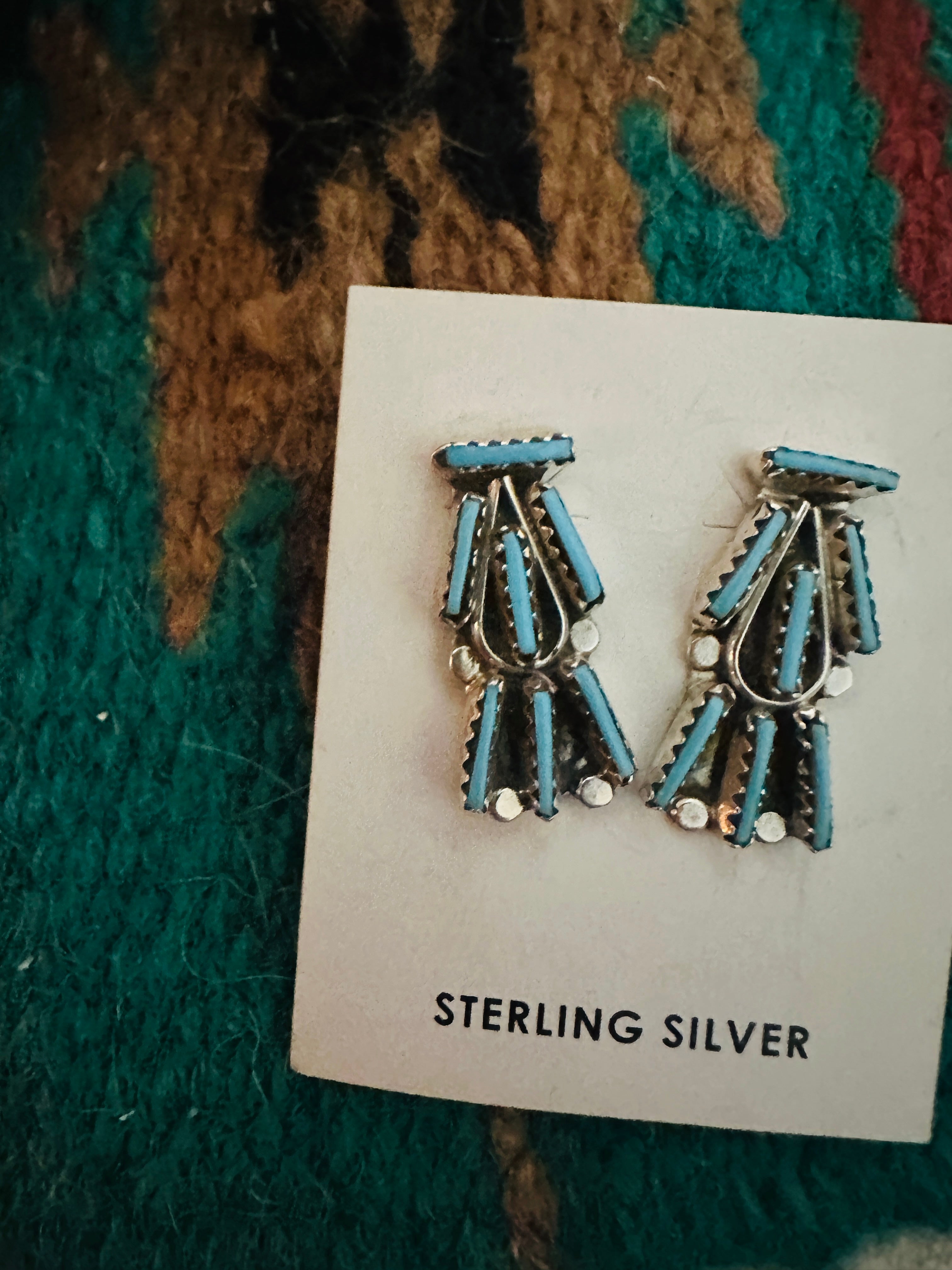 Zuni Turquoise & Sterling Silver Needlepoint Post Earrings