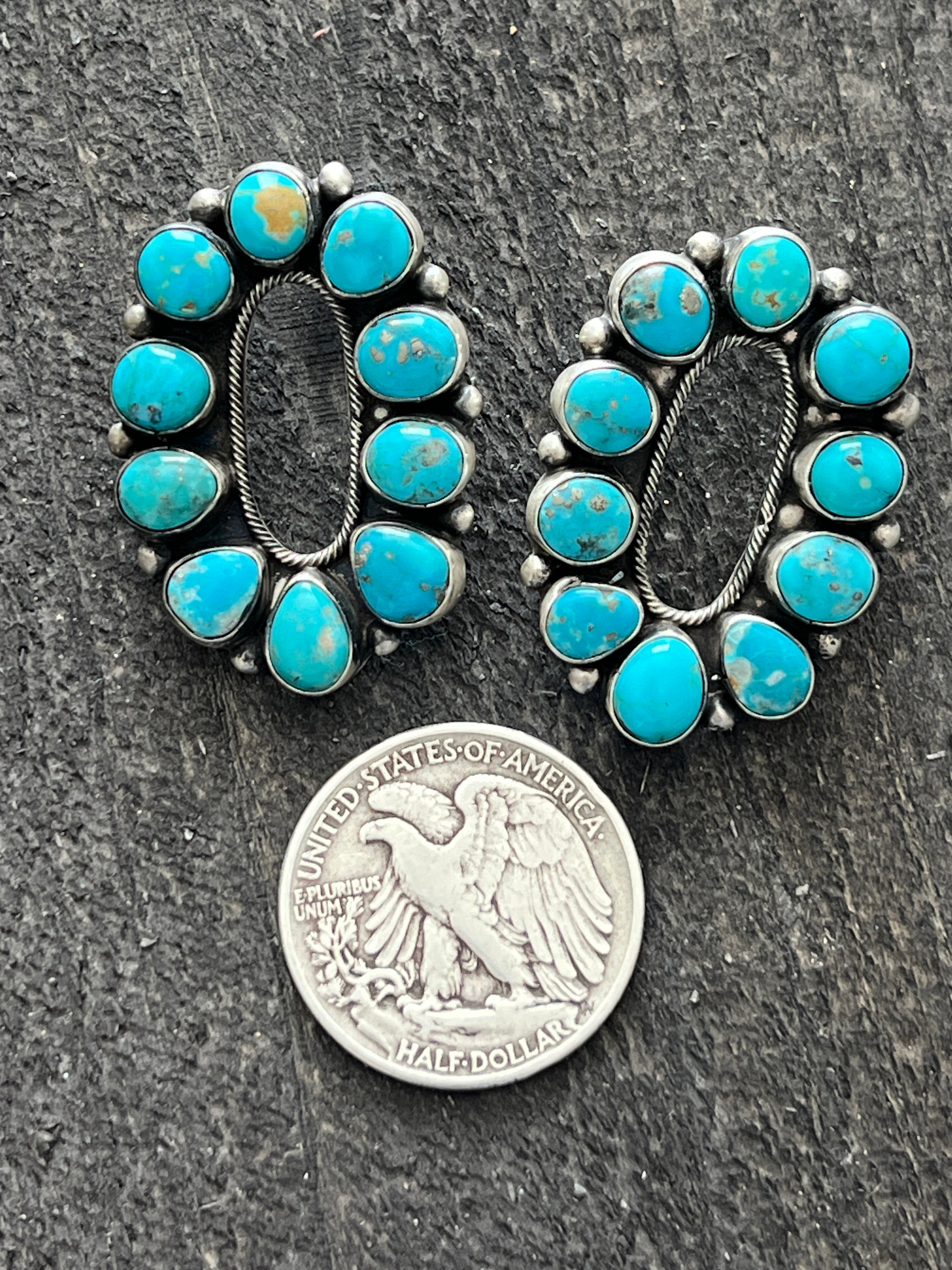 Handcrafted Sterling Silver and Whitewater Campitos Turquoise Cluster Necklace and Earring Set by Sheila Becenti