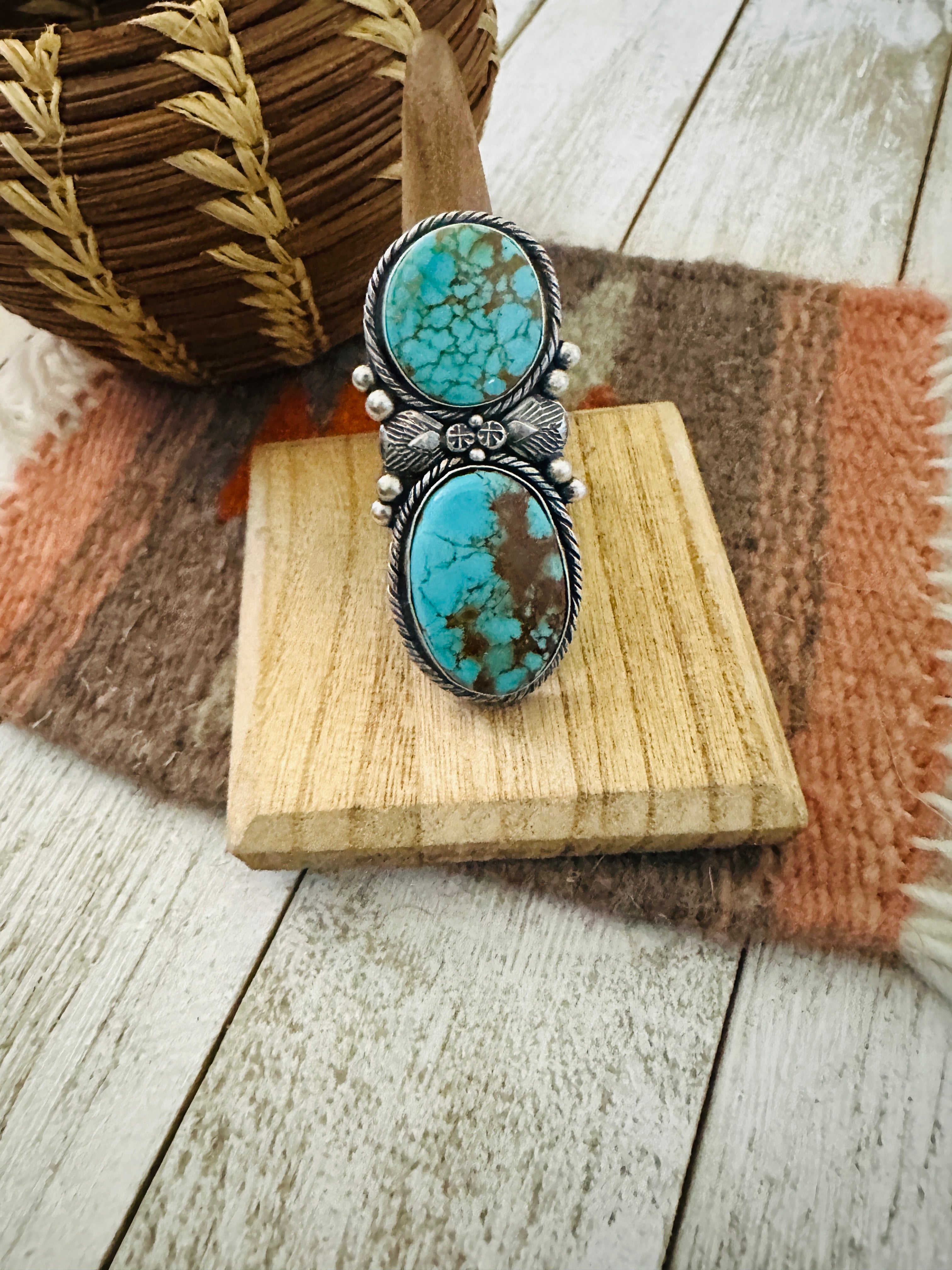 Navajo Royston Turquoise & Sterling Silver Ring Size 9 by Jacqueline Silver