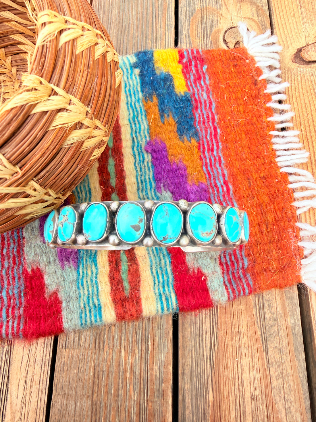 Handcrafted Kingman Turquoise & Sterling Silver Cuff Bracelet by Bobby Johnson
