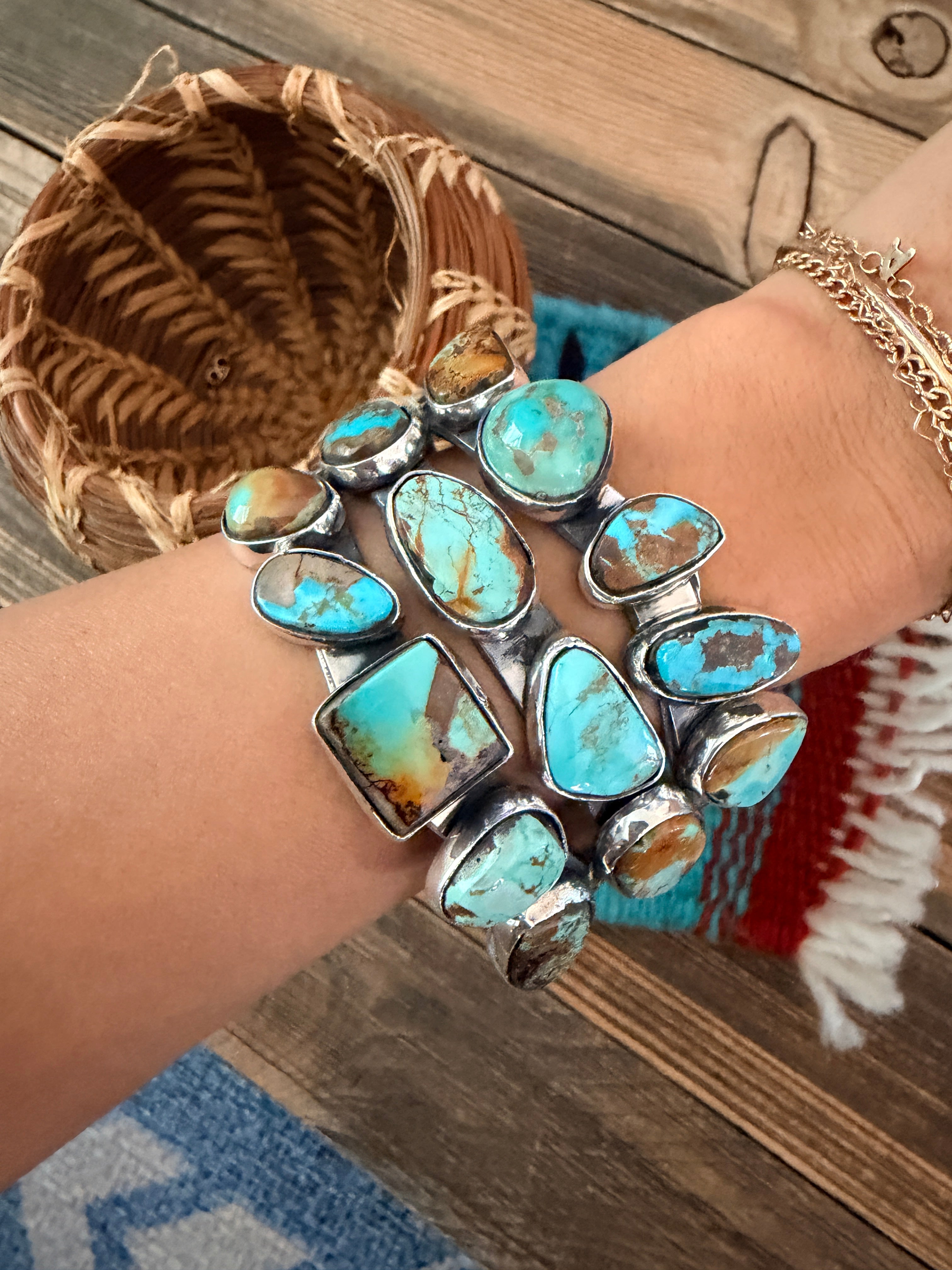 Handcrafted Royston Turquoise & Sterling Silver Cuff Bracelet by Rosella Paxson