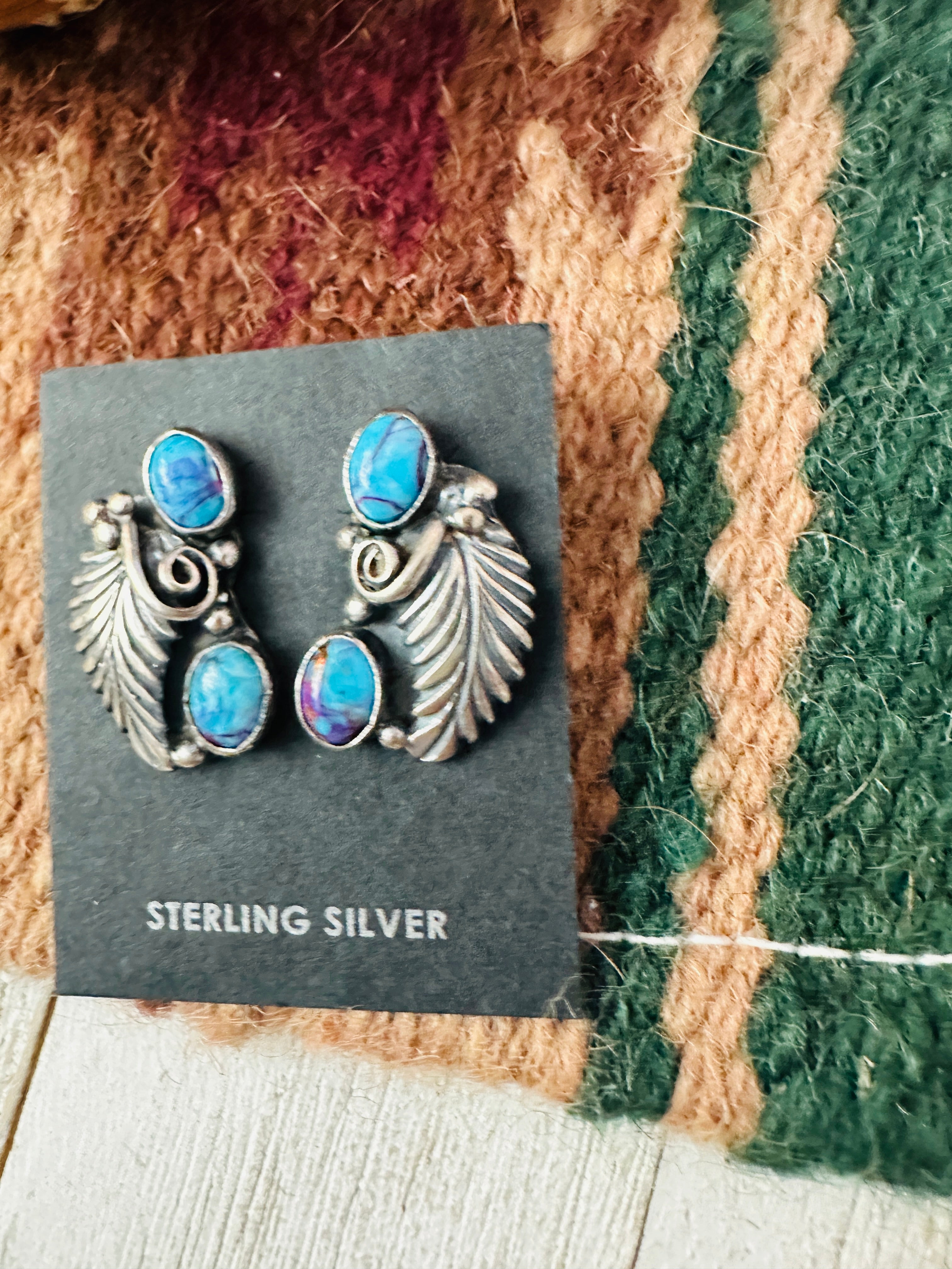 Navajo Sterling Silver & Purple Mojave Post Dangle Earrings