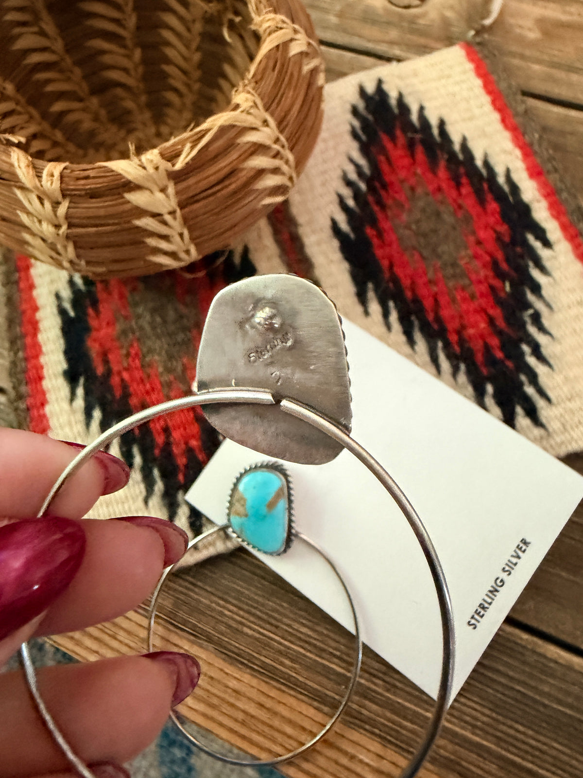 Handcrafted Turquoise and Sterling Silver Dangle Hoop Earrings by Elouise Kee