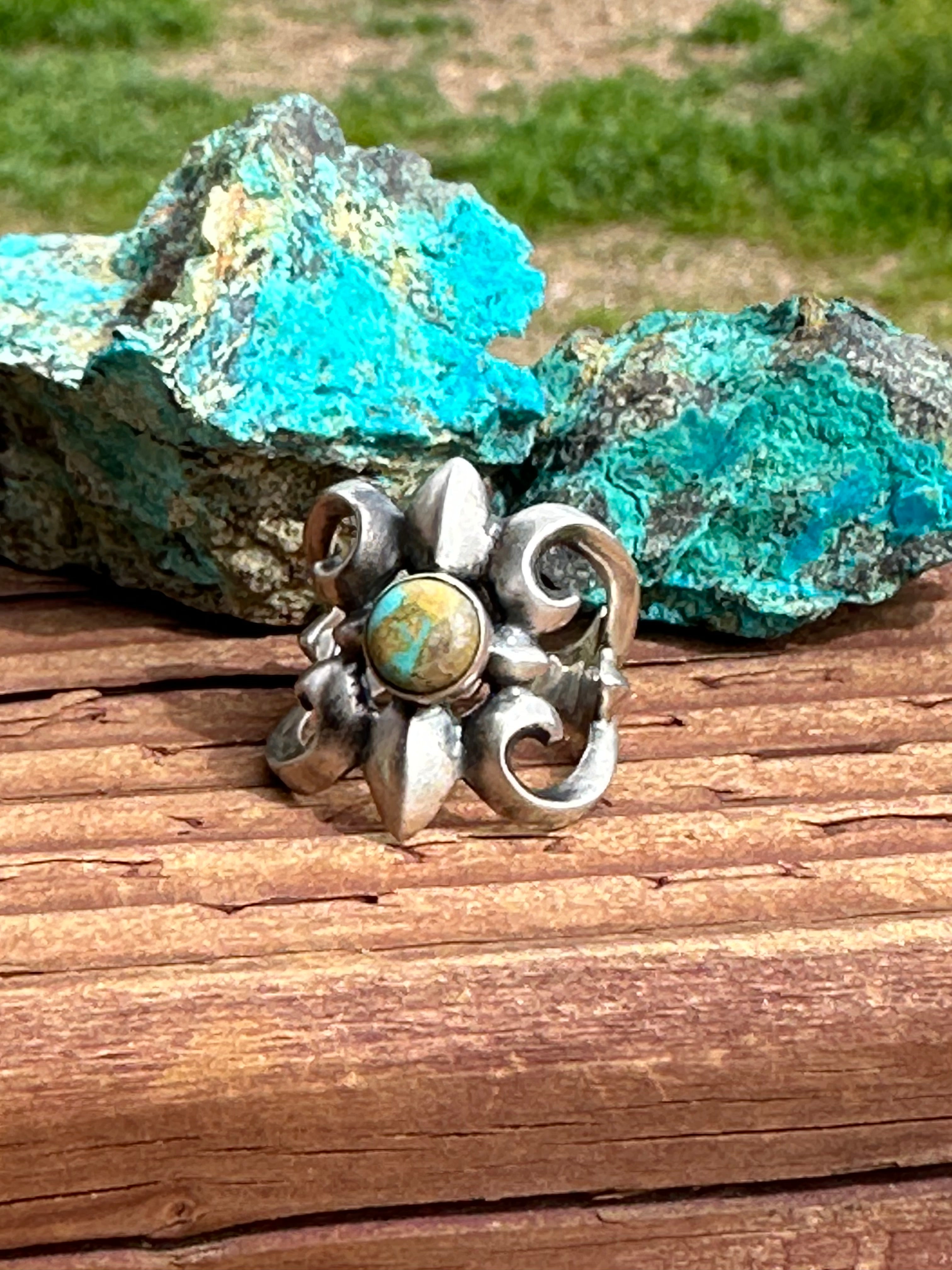 Handmade Sand Cast Royston Turquoise And Sterling Silver Adjustable Ring