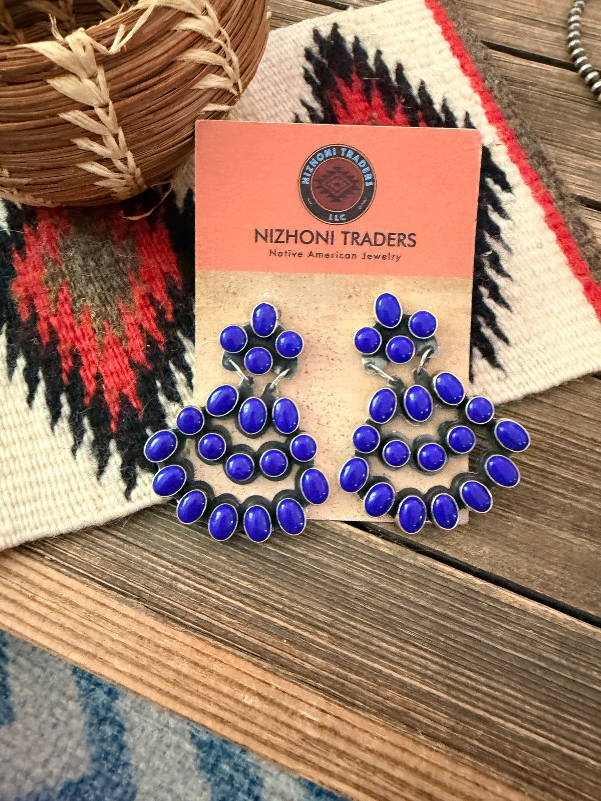 Handcrafted Lapis & Sterling Silver Cluster Dangle Earrings
