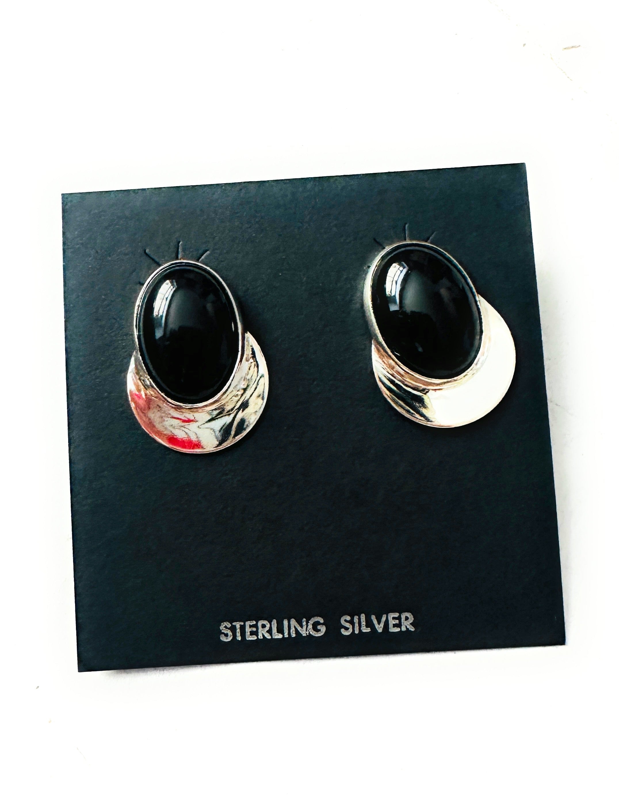 Navajo Onyx & Sterling Silver Post Earrings