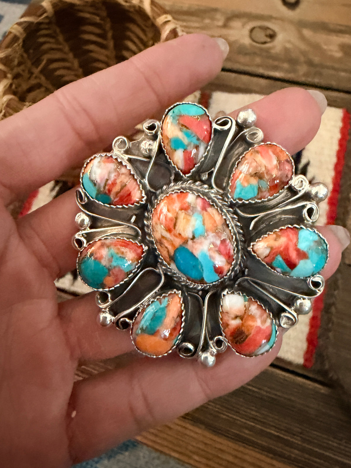 Handcrafted Sterling Silver & Multi Stone Spice Adjustable Ring