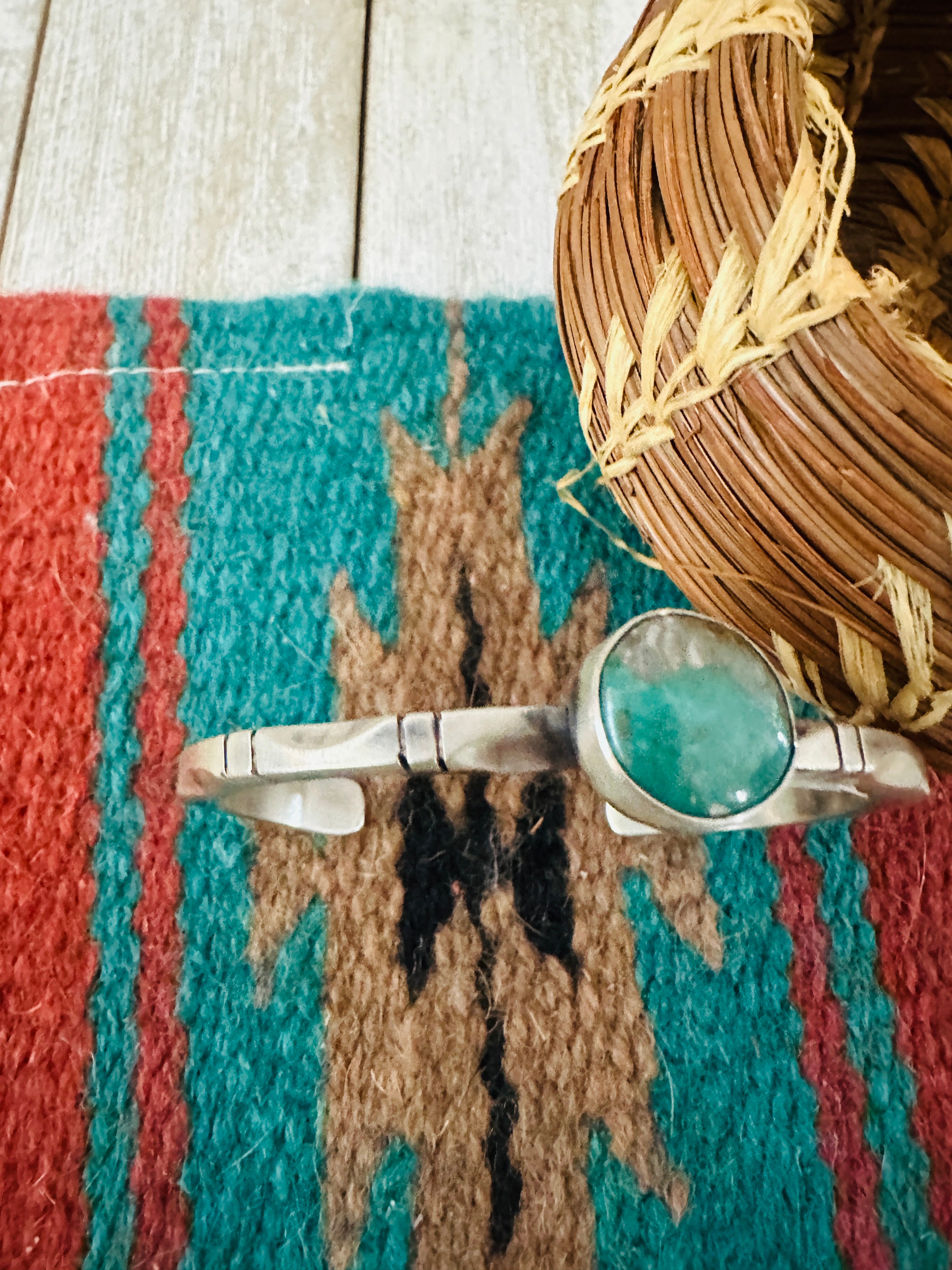 Handcrafted Sterling Silver & Royston Turquoise Cuff Bracelet by Tahe