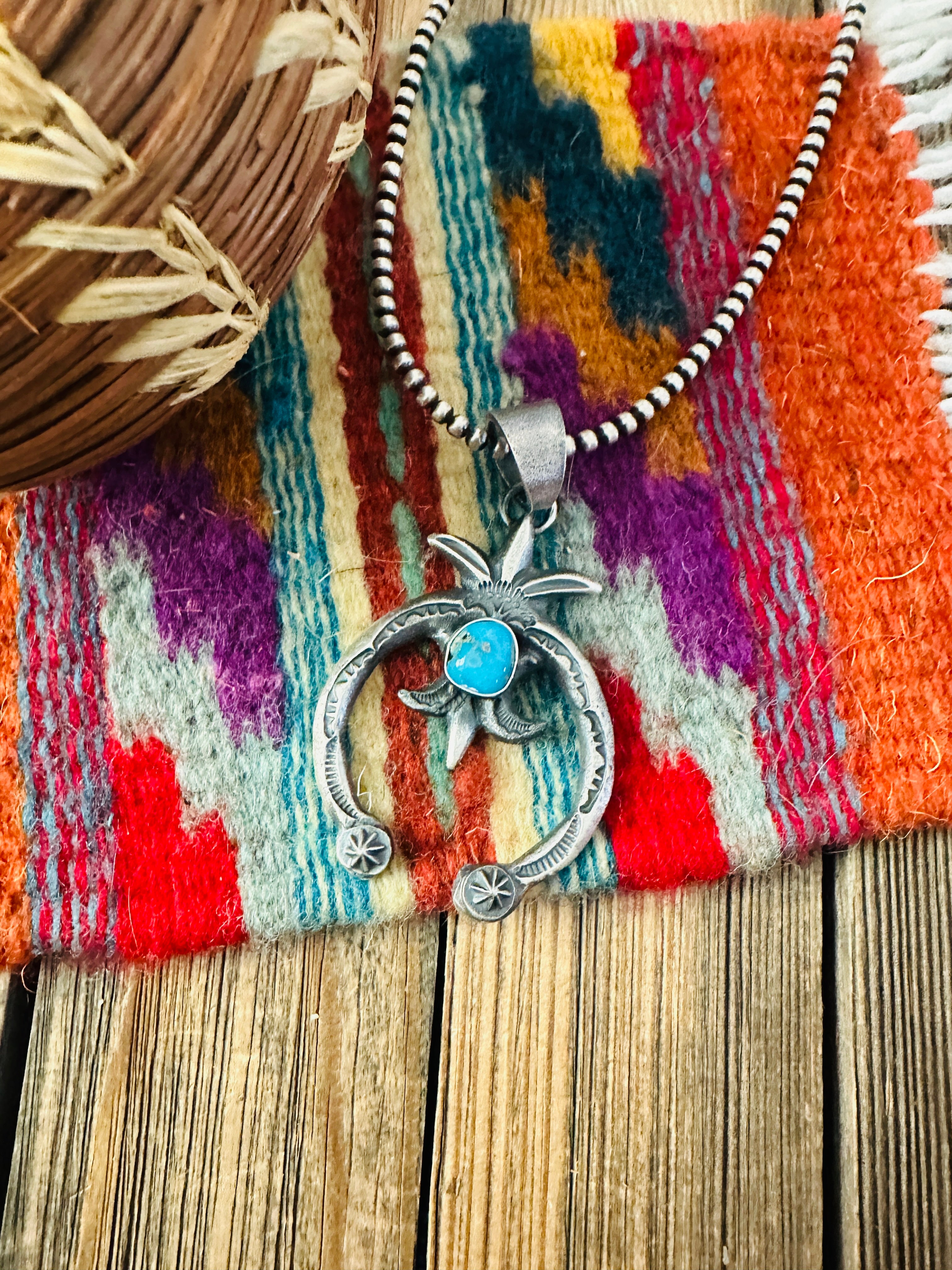 Handcrafted Sterling Silver & Kingman Turquoise Naja Pendant by Kevin Billah
