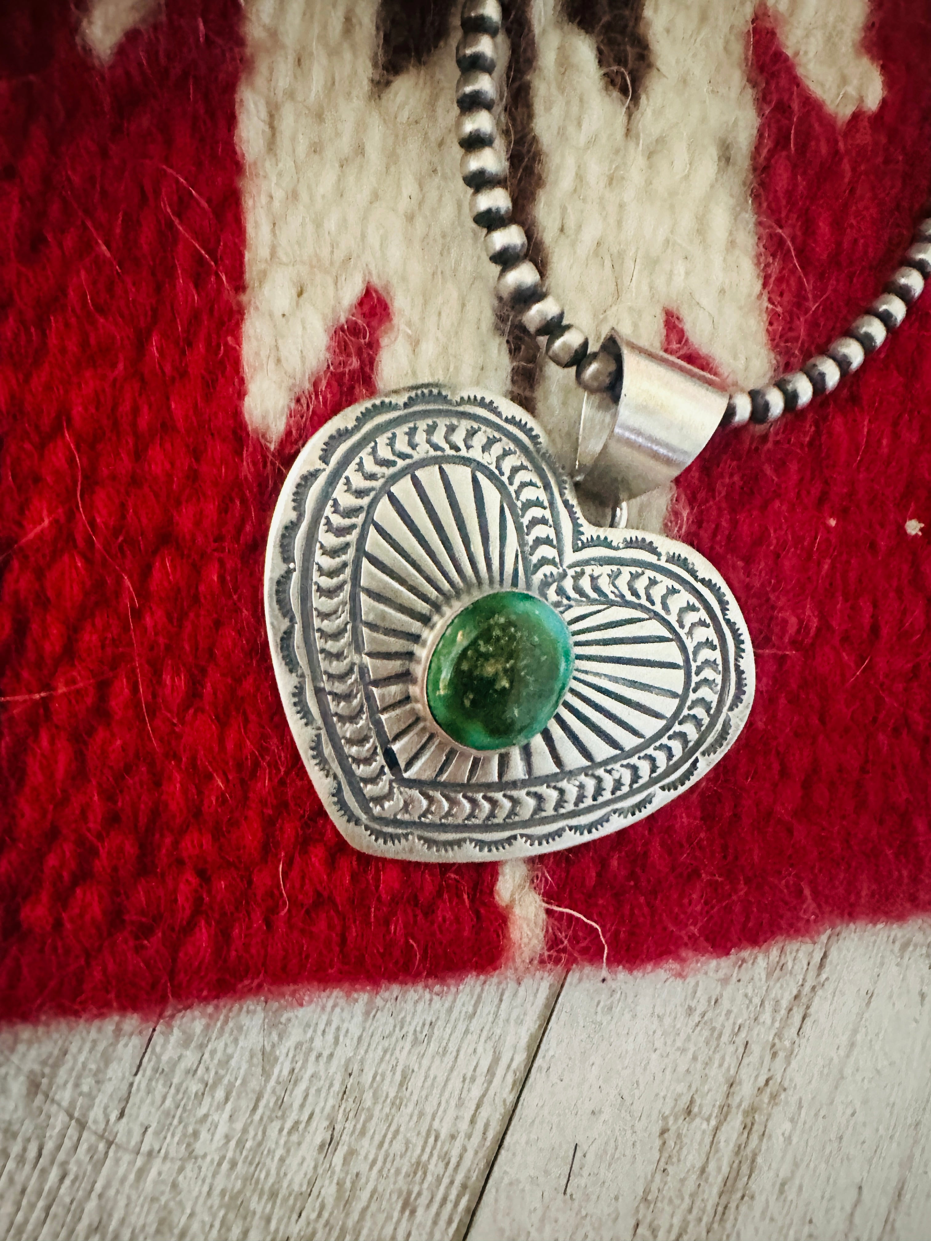 Navajo Sonoran Mountain Turquoise & Sterling Silver Heart Pendant