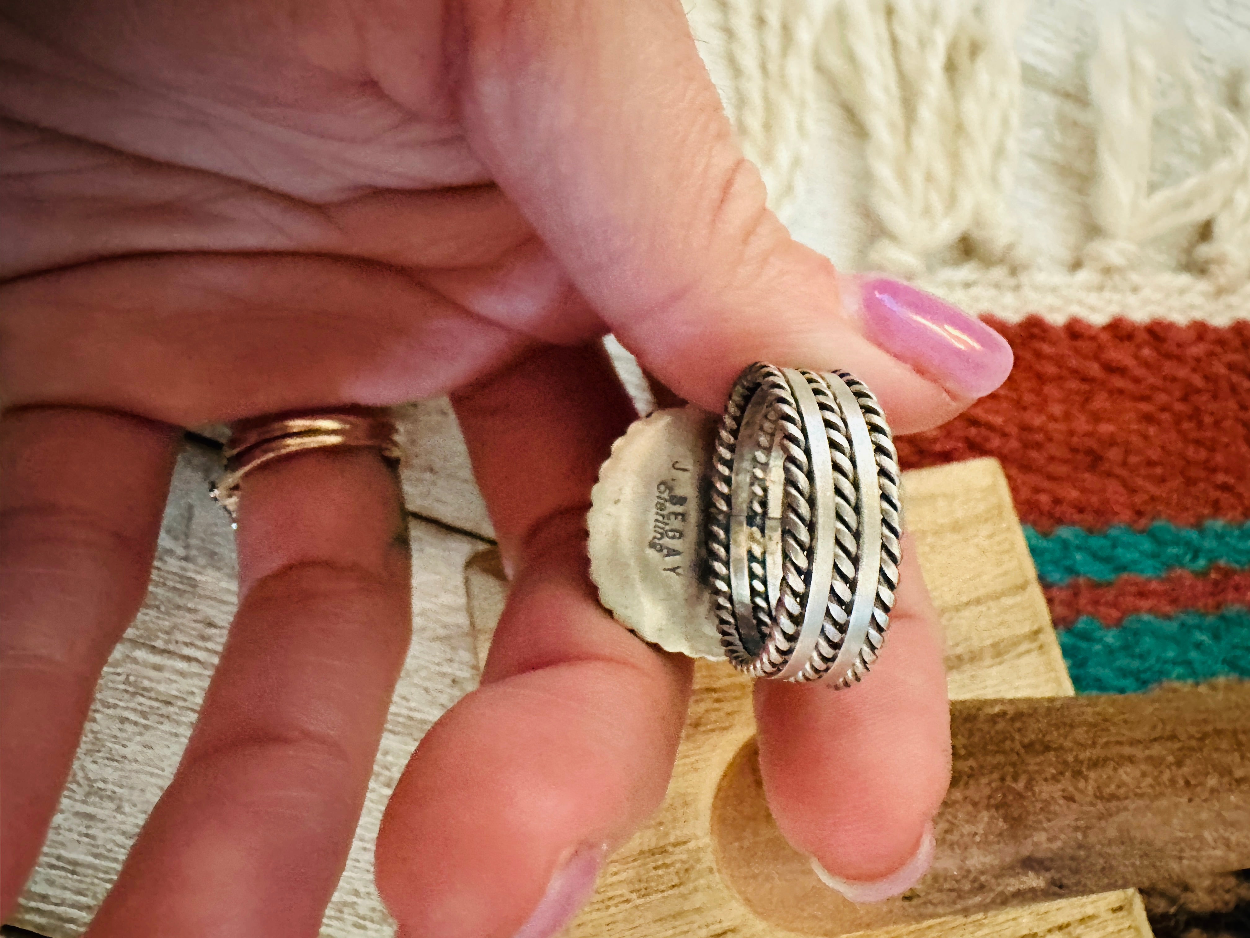 Navajo Sterling Silver & Kingman Turquoise Ring Size 7.5