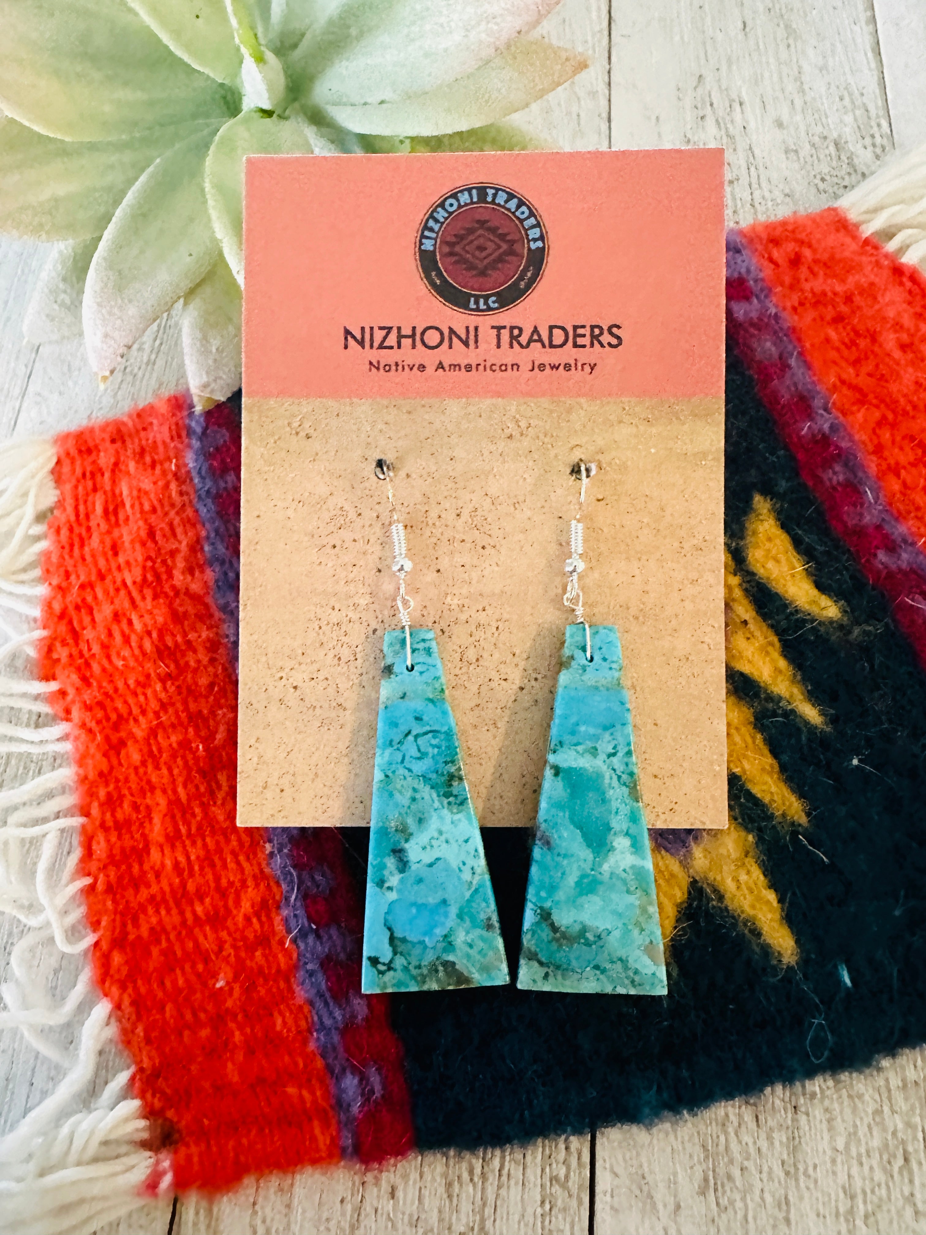 Navajo Sterling Silver & Turquoise Slab Dangle Earrings