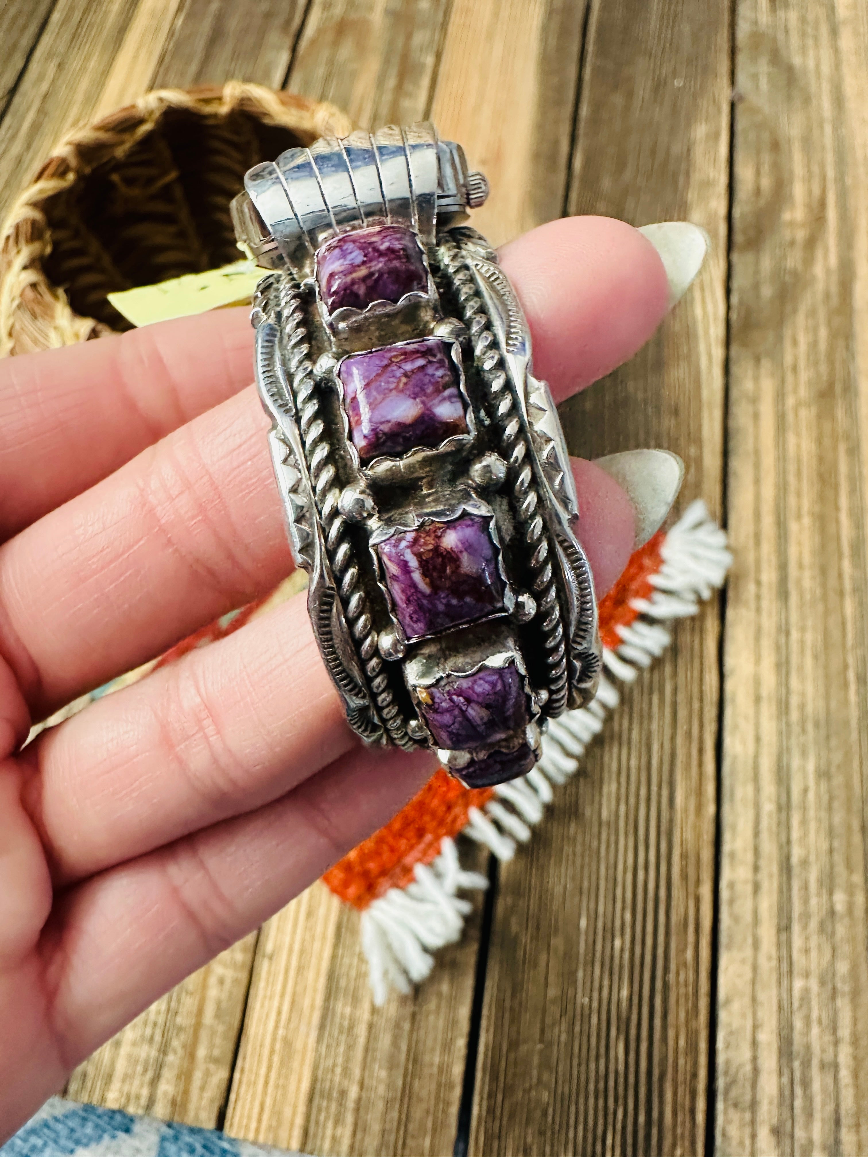Handcrafted Old Pawn Spiny Oyster & Sterling Silver Watch Cuff