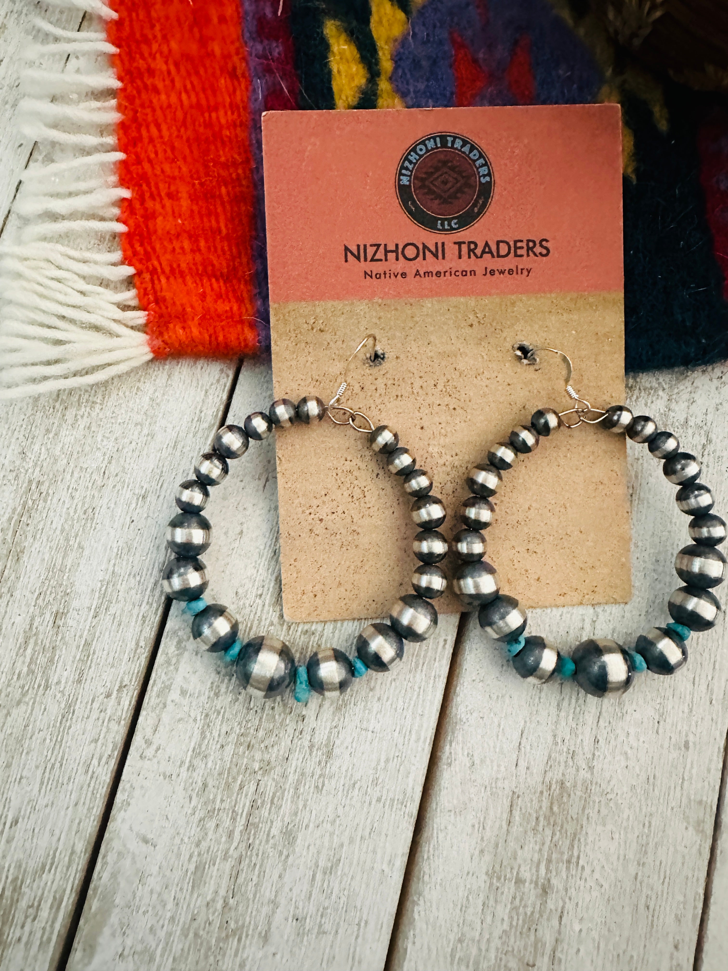 Navajo Turquoise & Sterling Silver Beaded Dangle Earrings