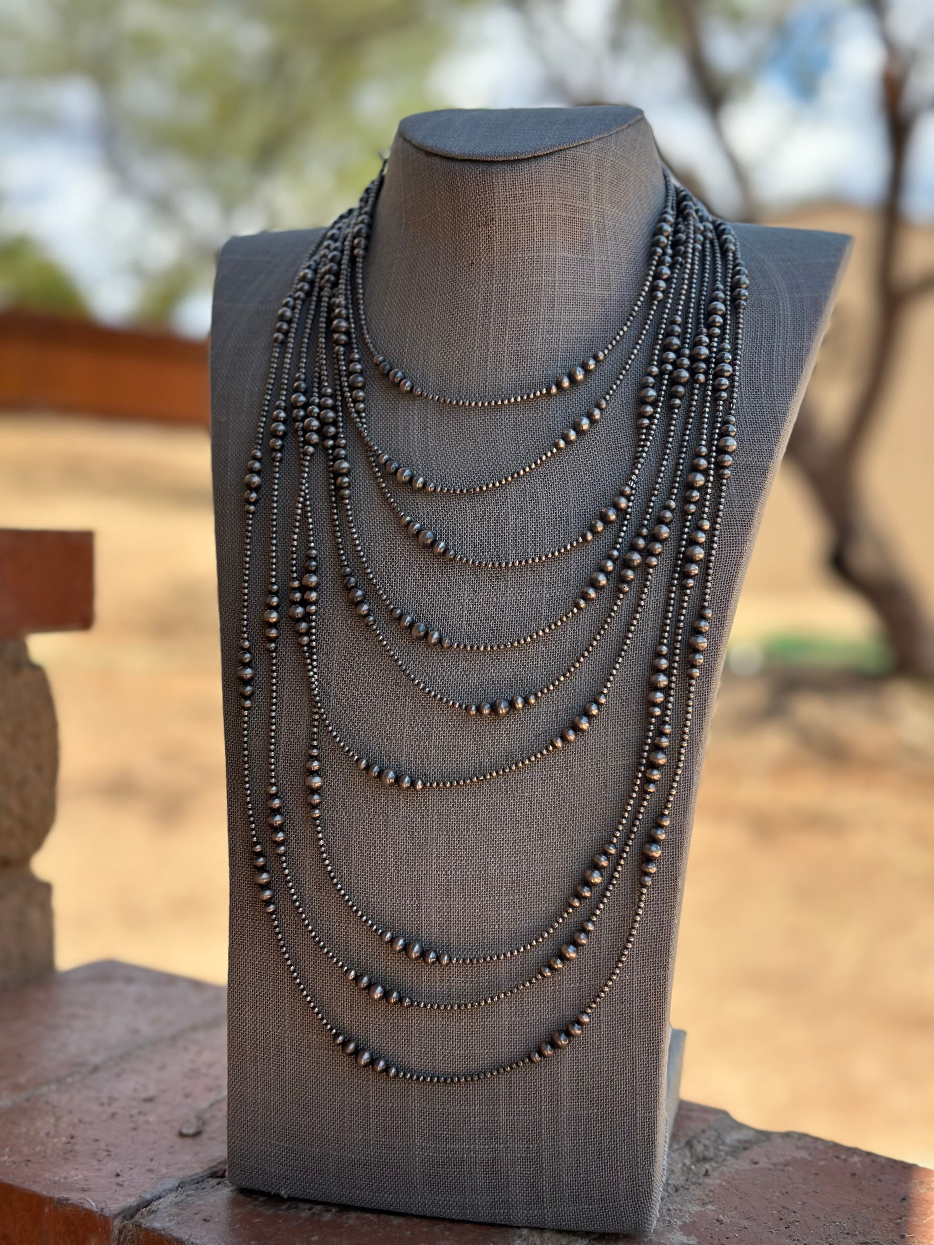 Handmade Graduated Sterling Silver Graduated Bead Beaded Necklace