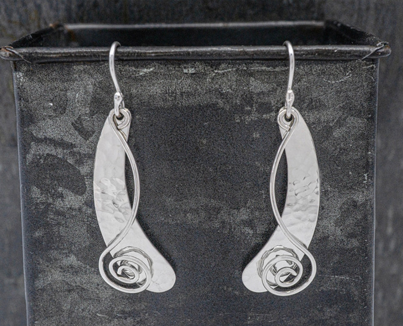 Hammered Swoop Earrings w/ Swirl